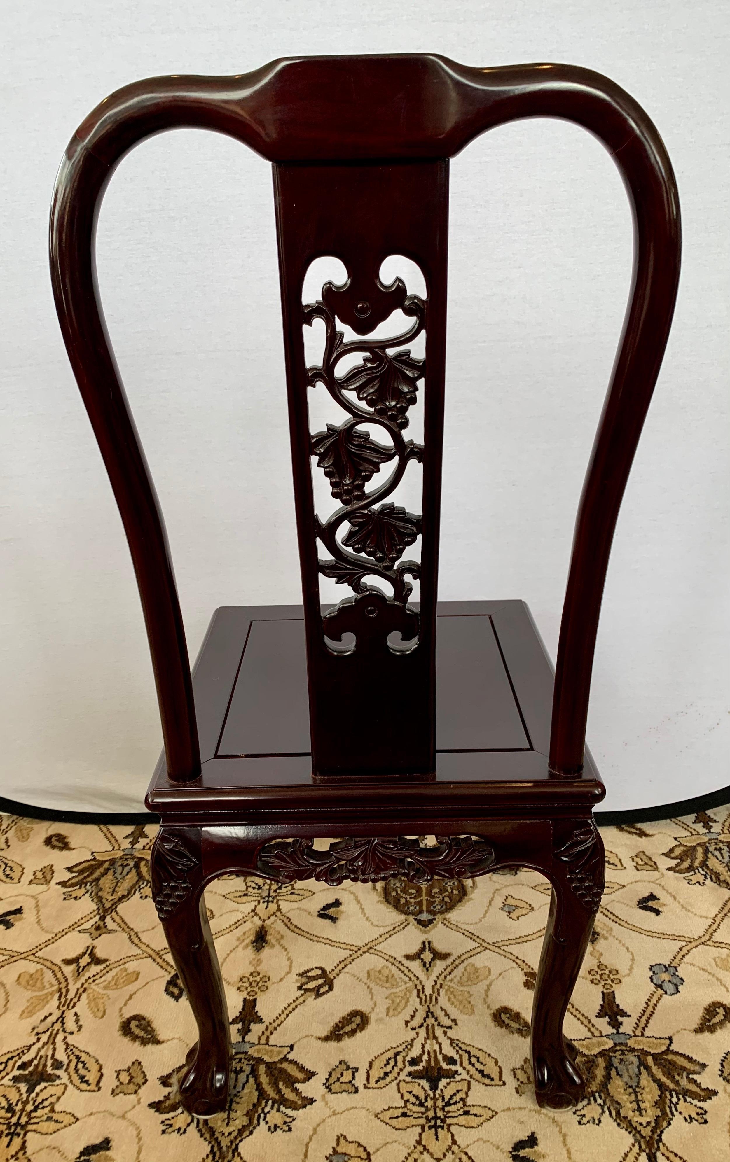 Chinese Carved Rosewood Dining Set, Round Pedestal Table & Eight Matching Chairs 3