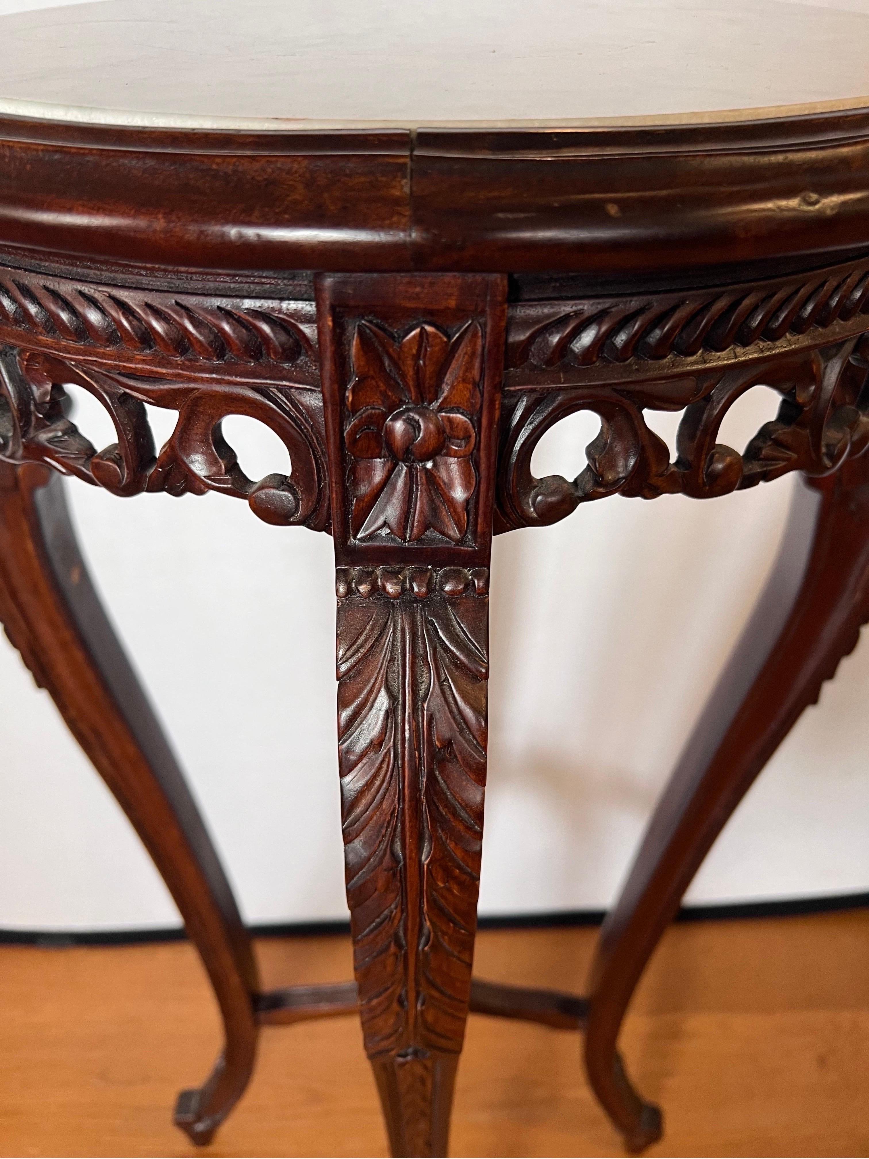 20th Century Chinese Carved Rosewood Marble Top Pedestal Table Stand For Sale