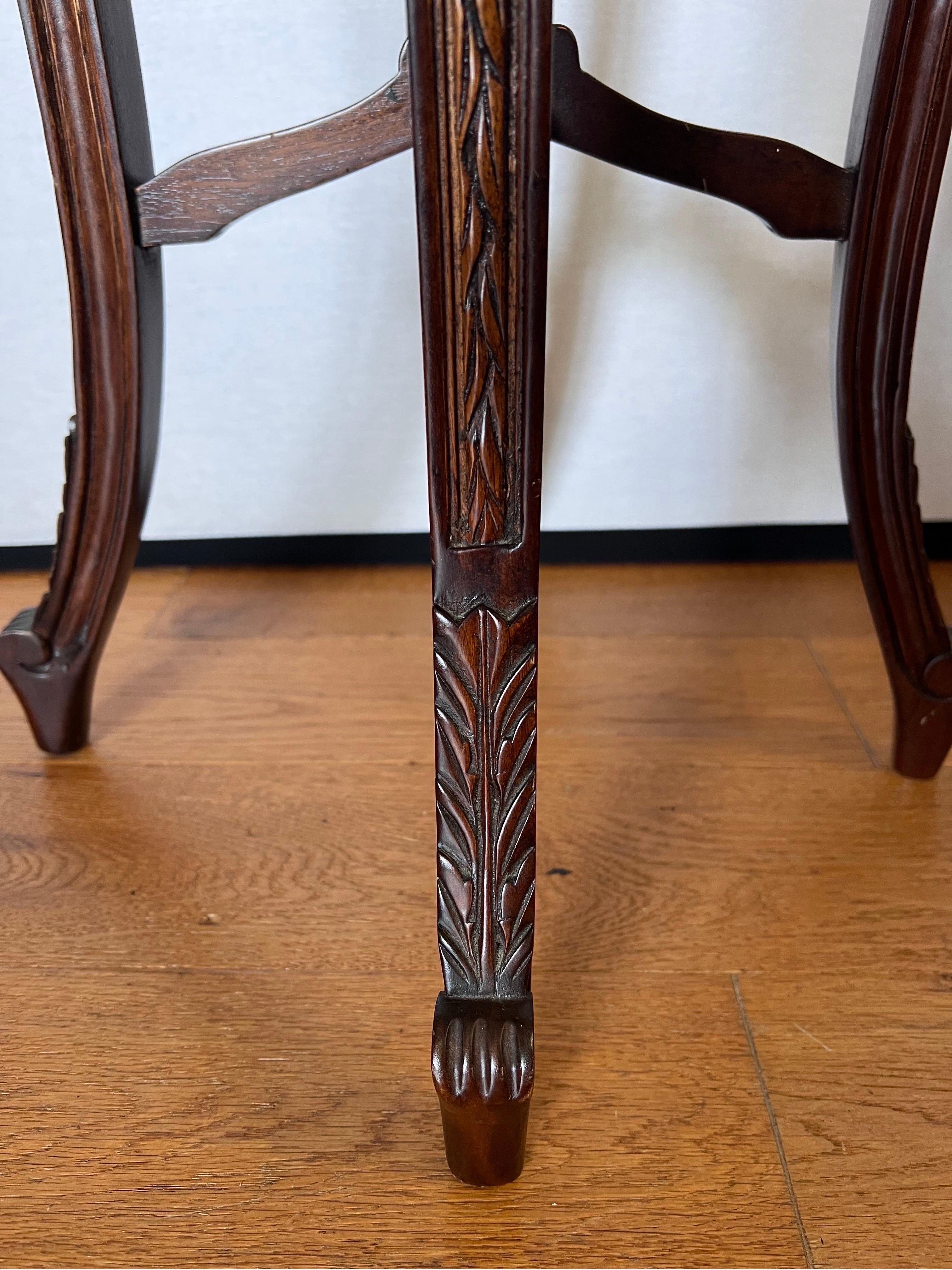 Chinese Carved Rosewood Marble Top Pedestal Table Stand For Sale 1