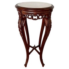 Chinese Carved Rosewood Marble Top Pedestal Table Stand