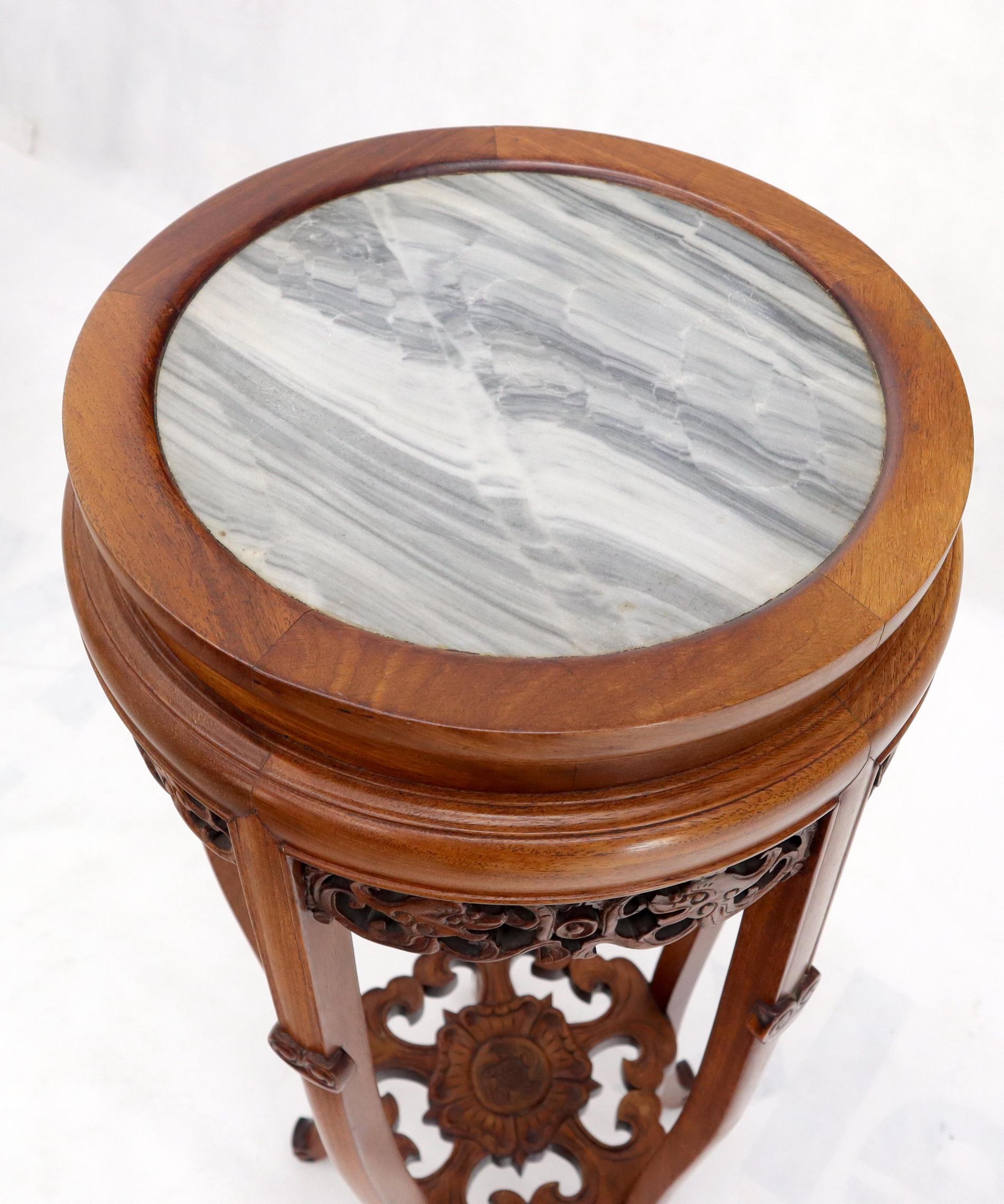 Chinese Carved Rosewood Marble Top Stand For Sale 5