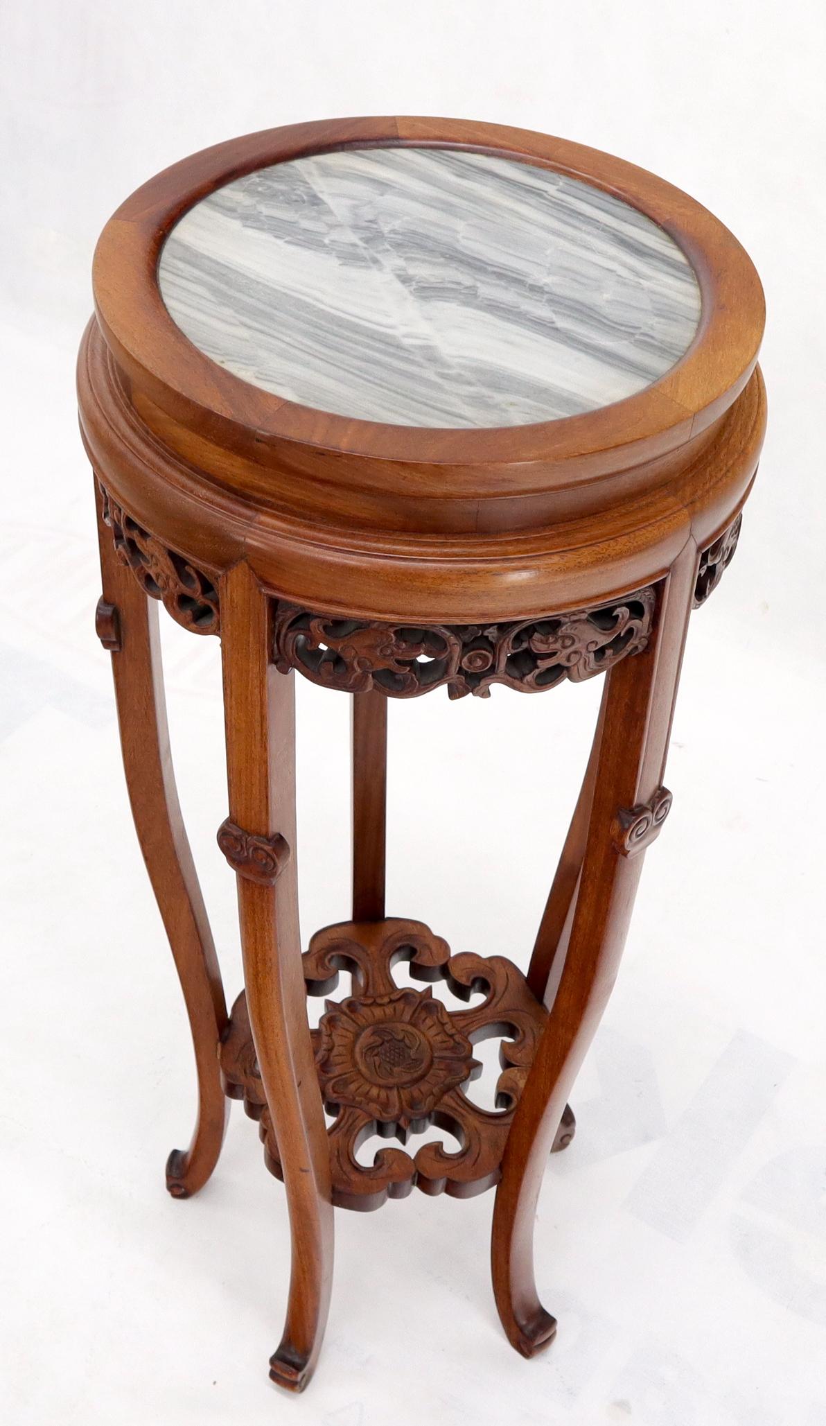 Chinese Carved Rosewood Marble Top Stand For Sale 6