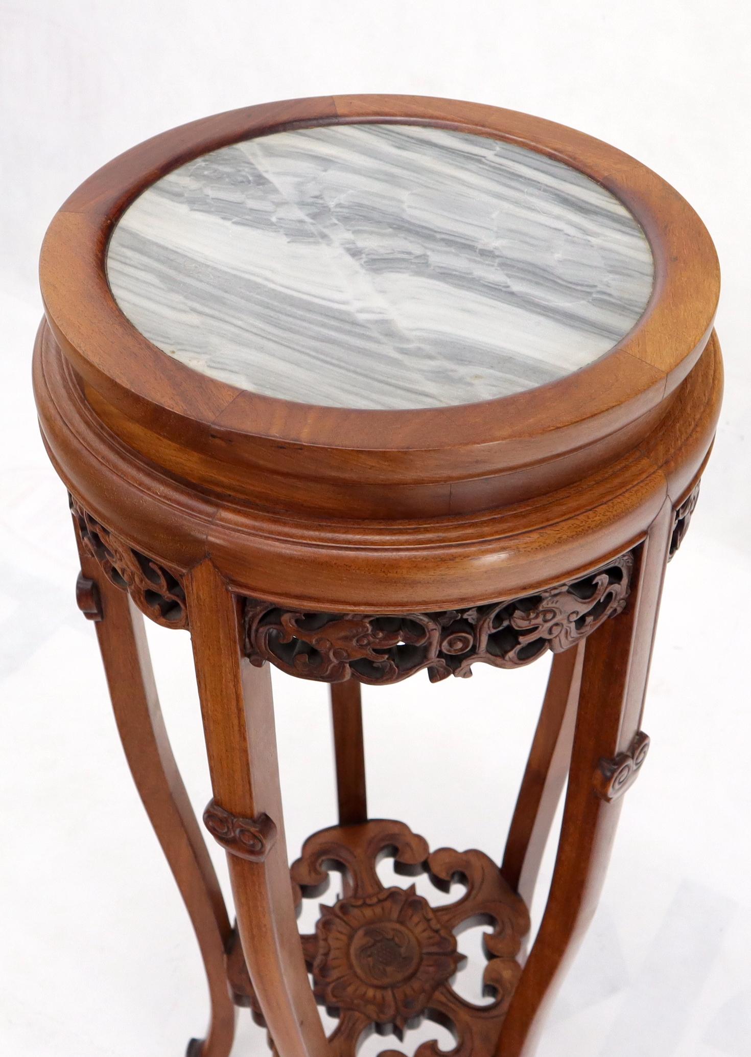 Chinese Export Chinese Carved Rosewood Marble Top Stand For Sale