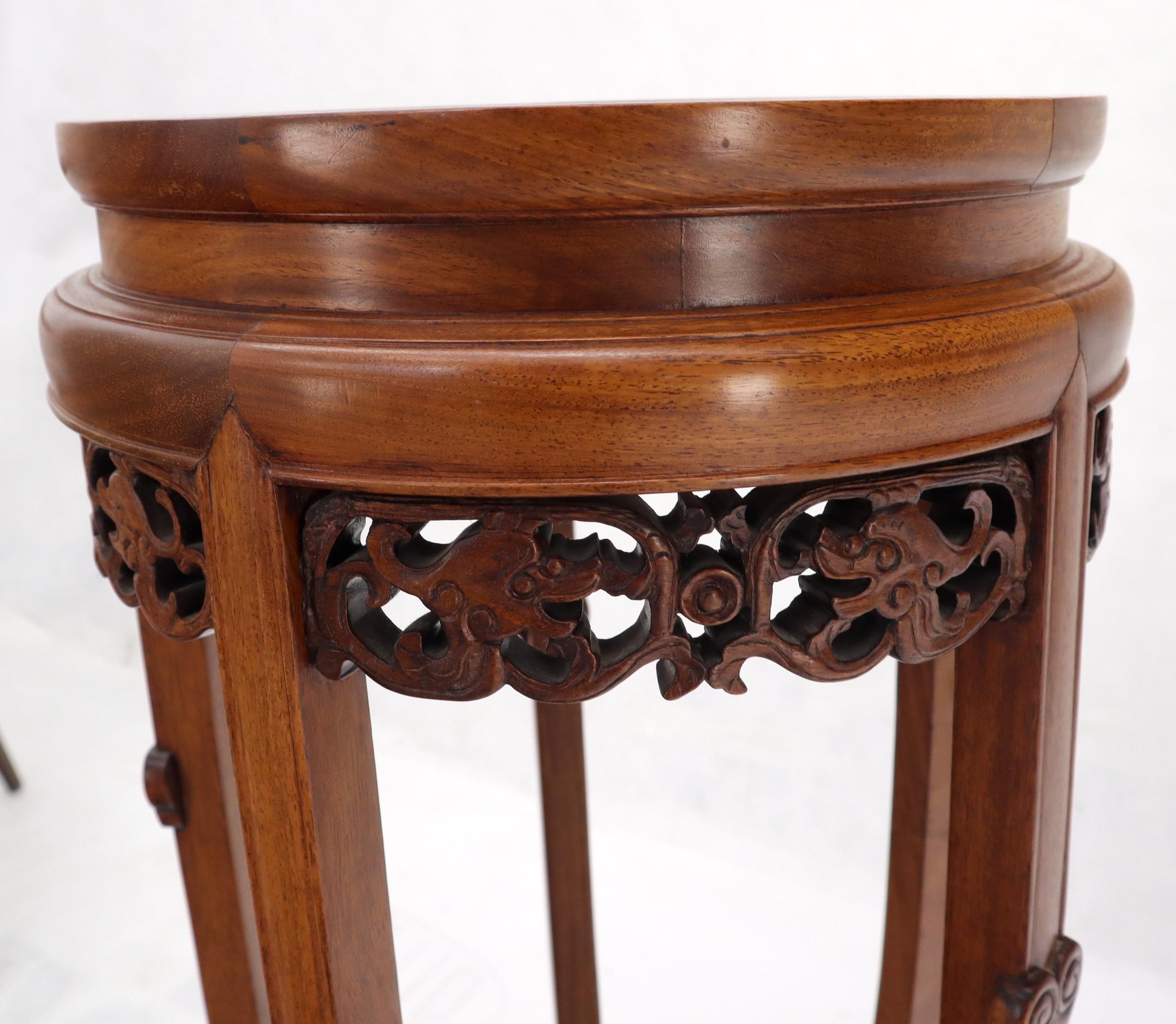 Chinese Carved Rosewood Marble Top Stand In Excellent Condition For Sale In Rockaway, NJ