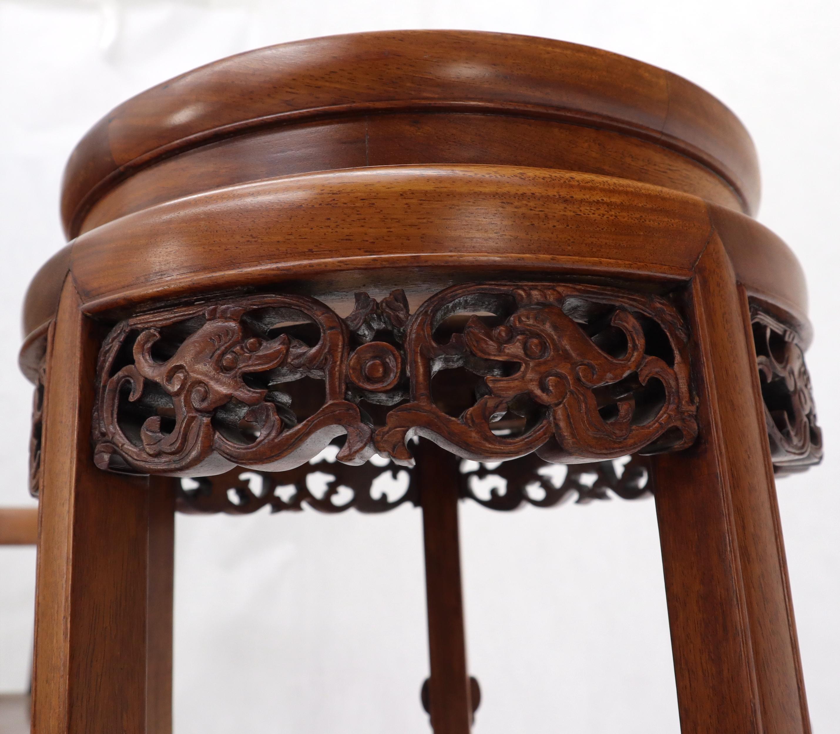 Chinese Carved Rosewood Marble Top Stand For Sale 2