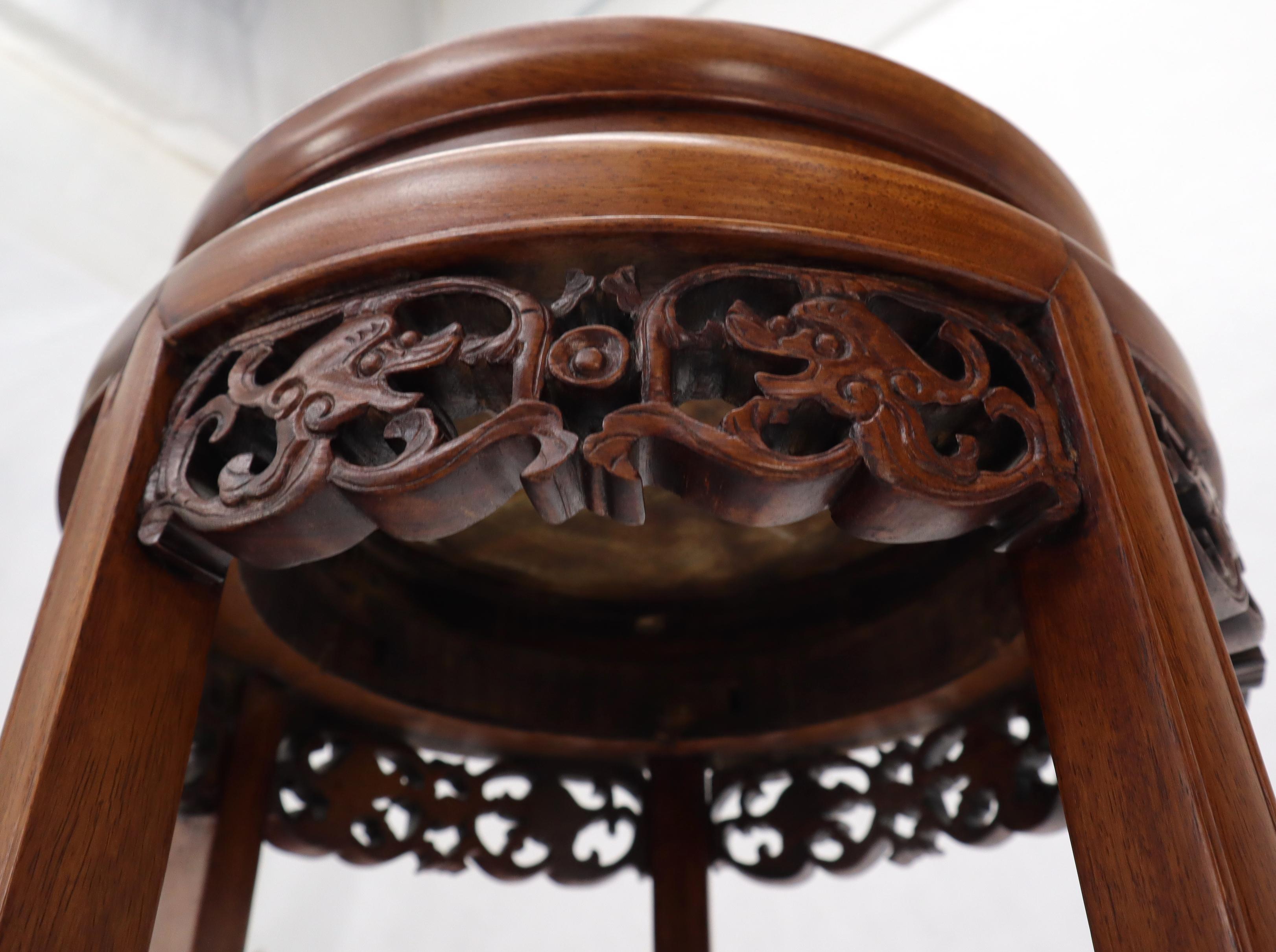 Chinese Carved Rosewood Marble Top Stand For Sale 3