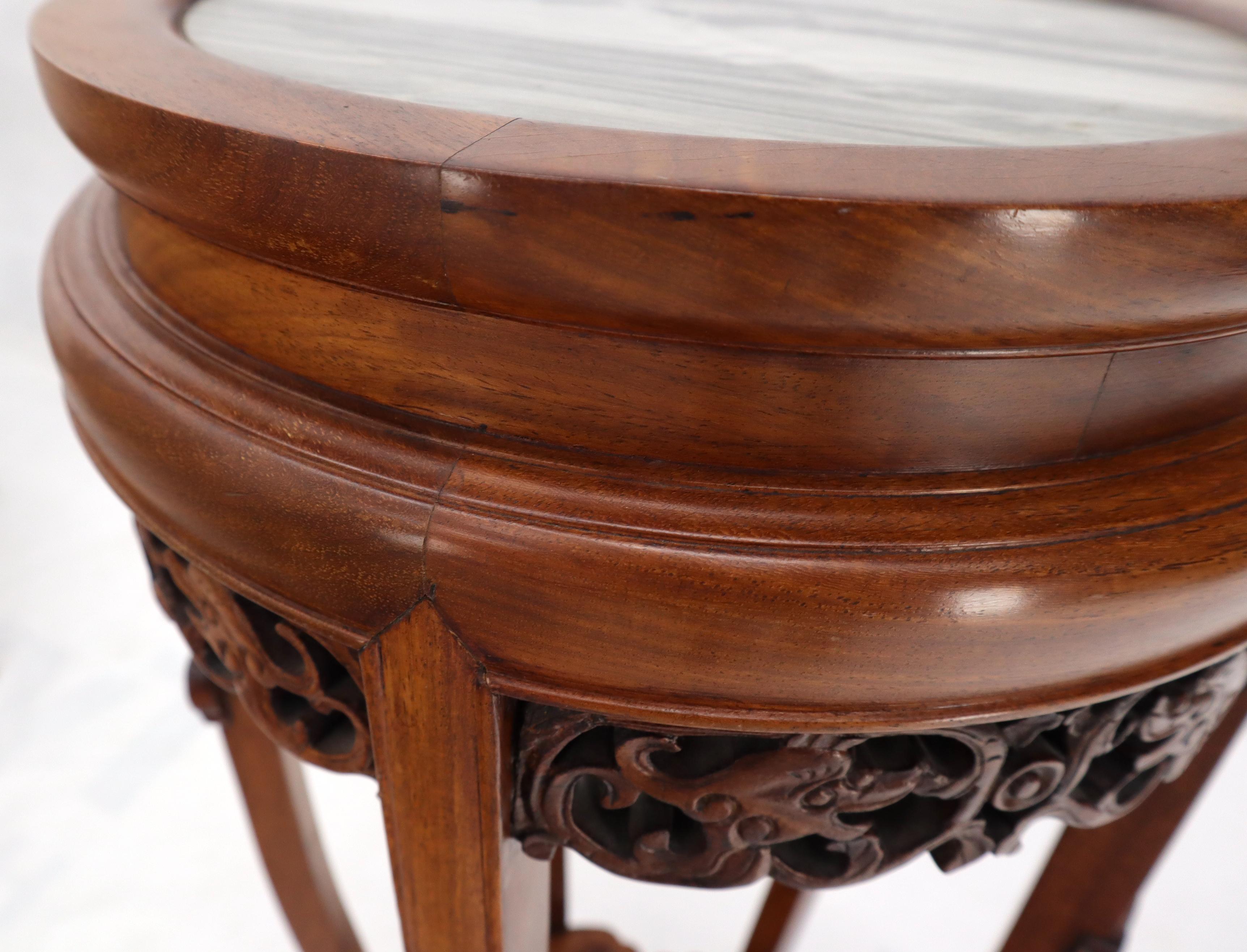 Chinese Carved Rosewood Marble Top Stand For Sale 4