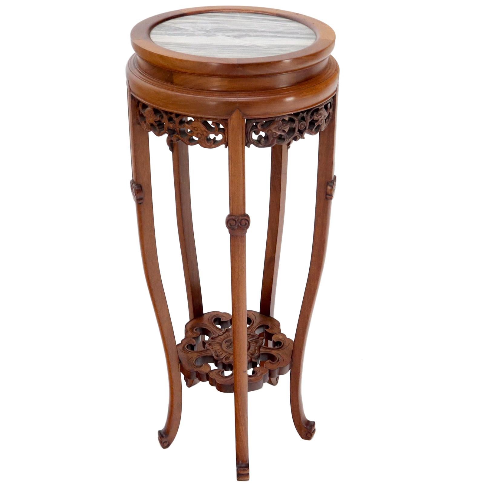 Chinese Carved Rosewood Marble Top Stand
