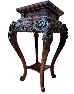 Pedestal o mesa auxiliar china de palisandro tallado