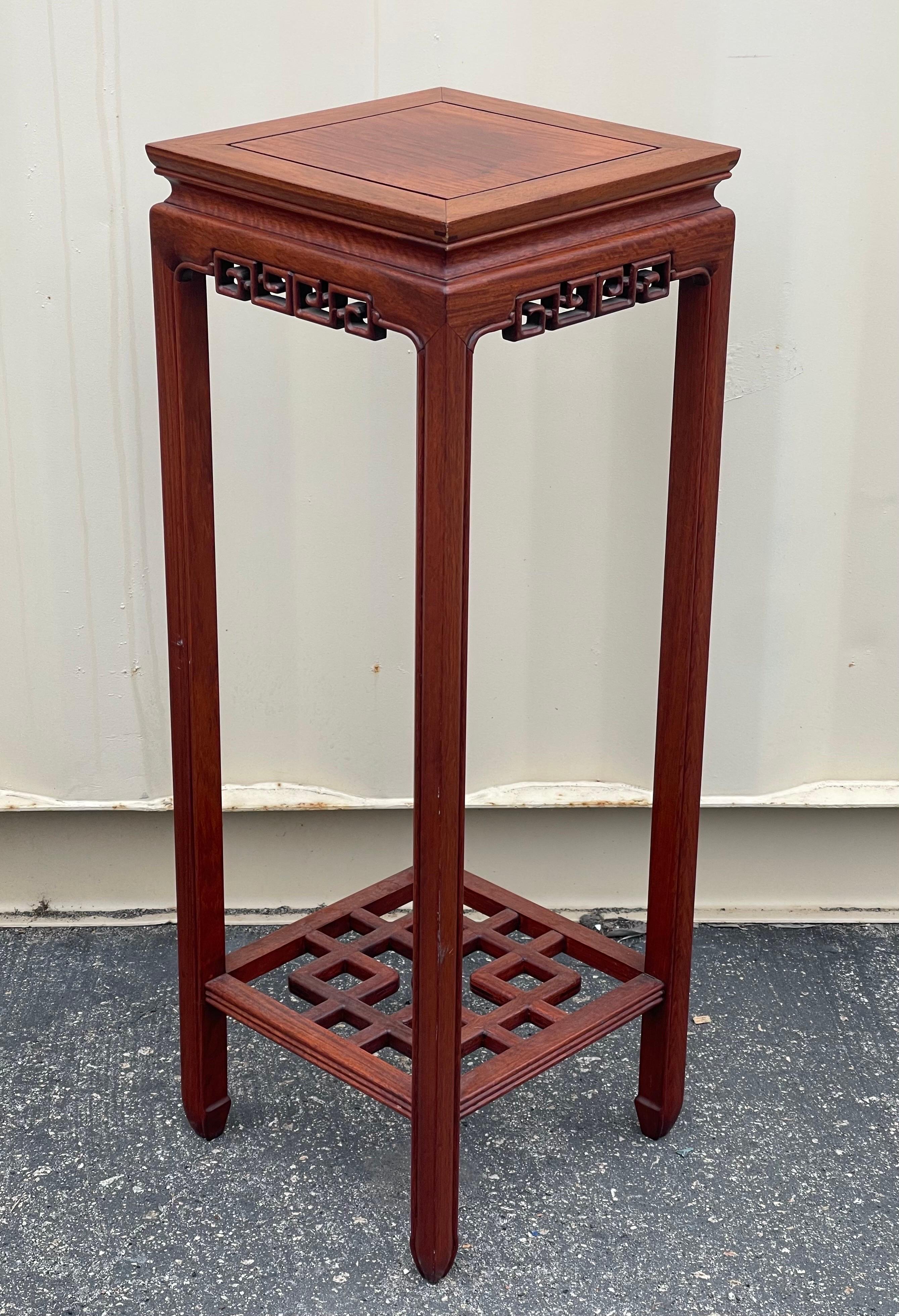 Chinese Export Chinese Carved Rosewood Plant Stand / Pedestal For Sale