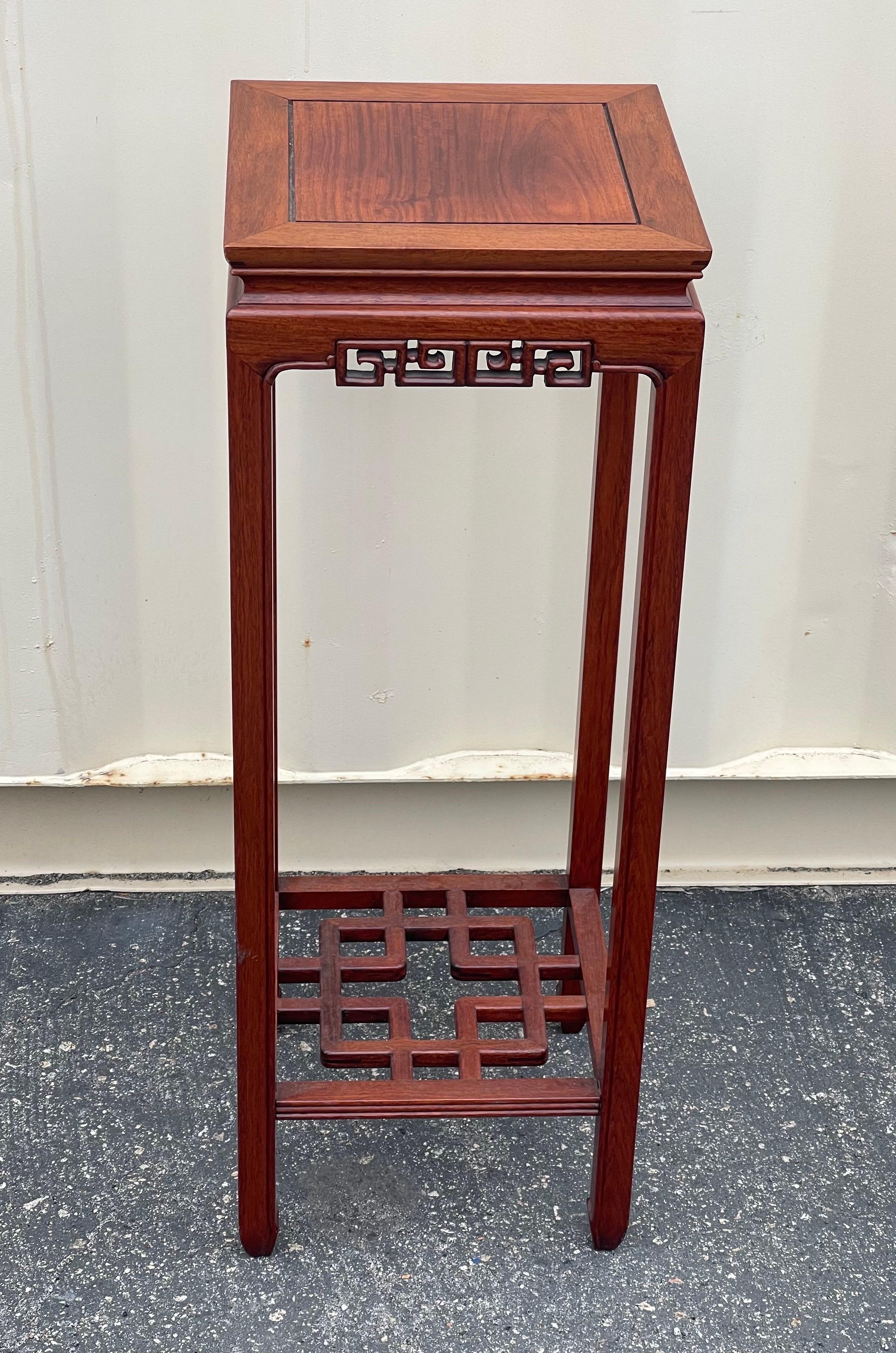 Chinese Carved Rosewood Plant Stand / Pedestal In Good Condition For Sale In San Diego, CA