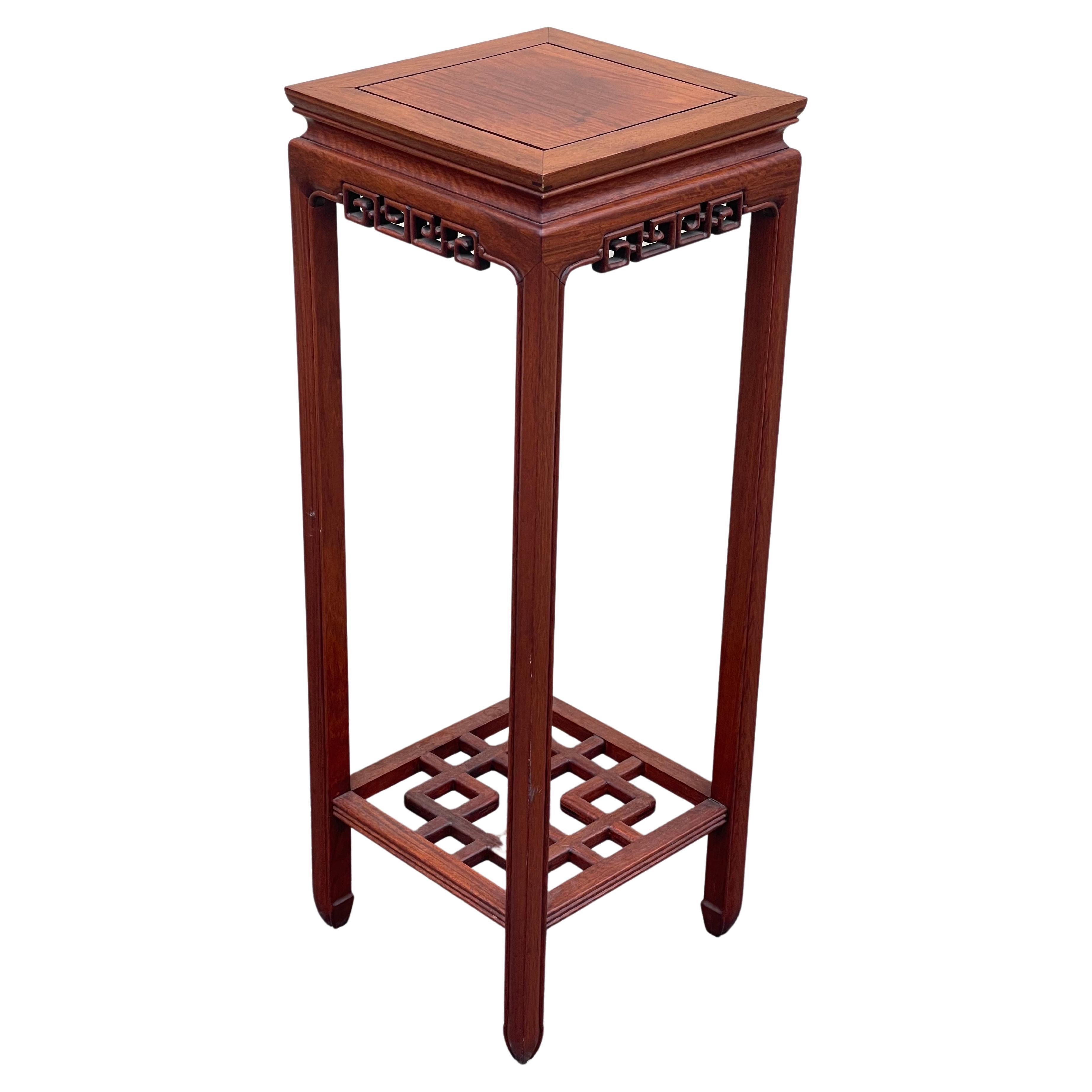 Chinese Carved Rosewood Plant Stand / Pedestal For Sale
