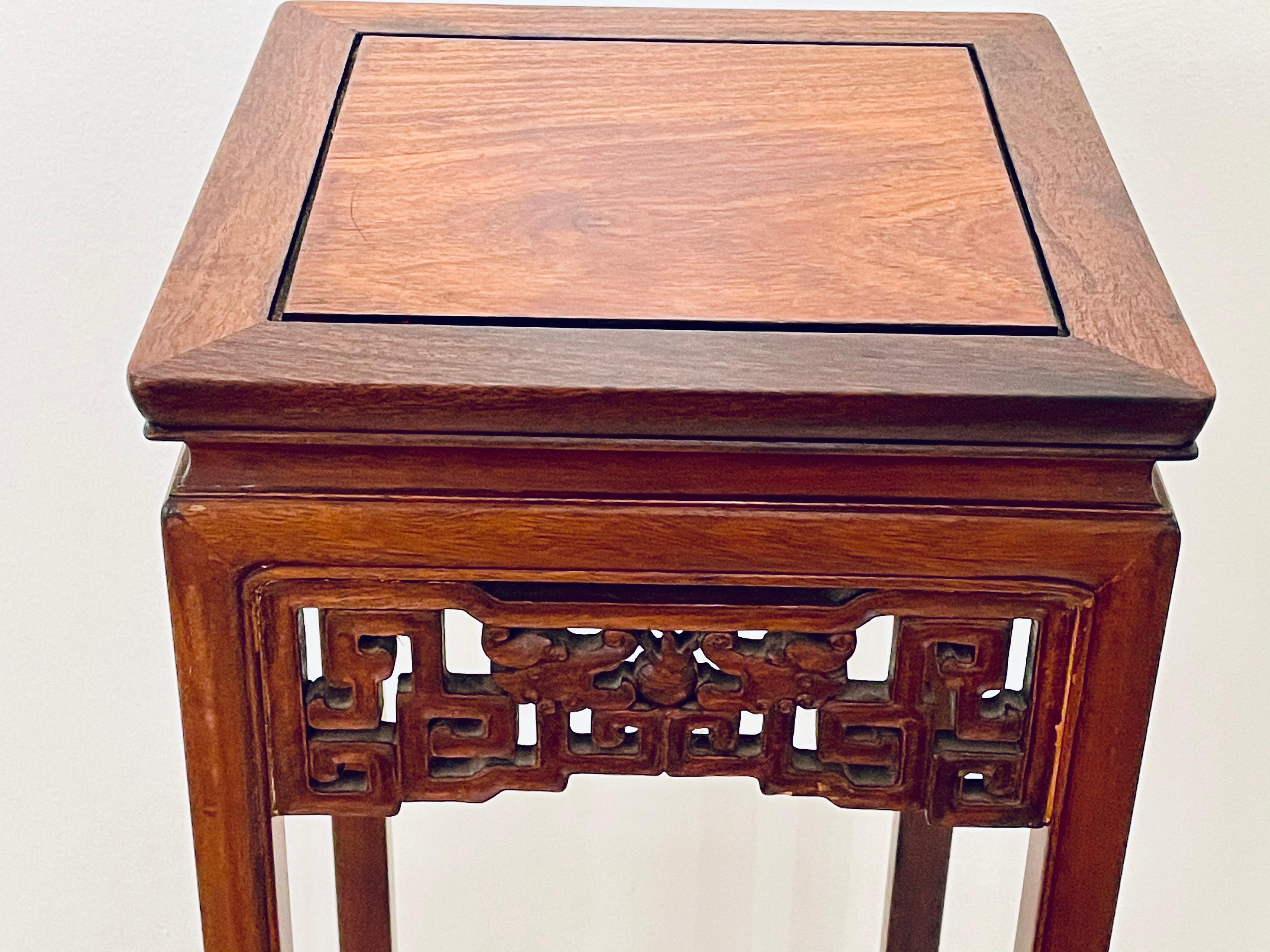 High quality vintage Chinese Asian carved rosewood lamp table stand pedestal.