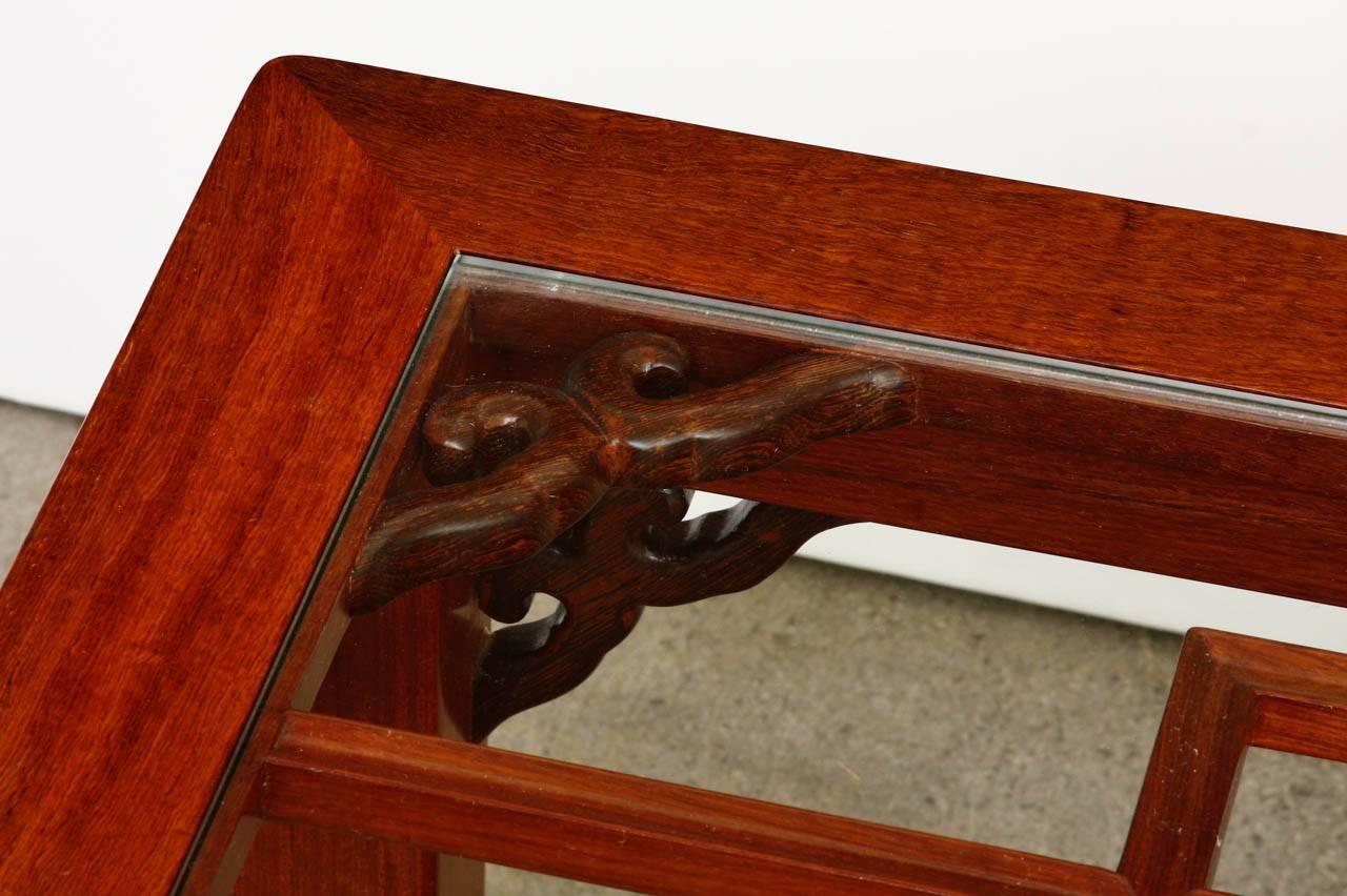 Chinese Export Chinese Carved Rosewood Two-Tier Coffee Cocktail Table