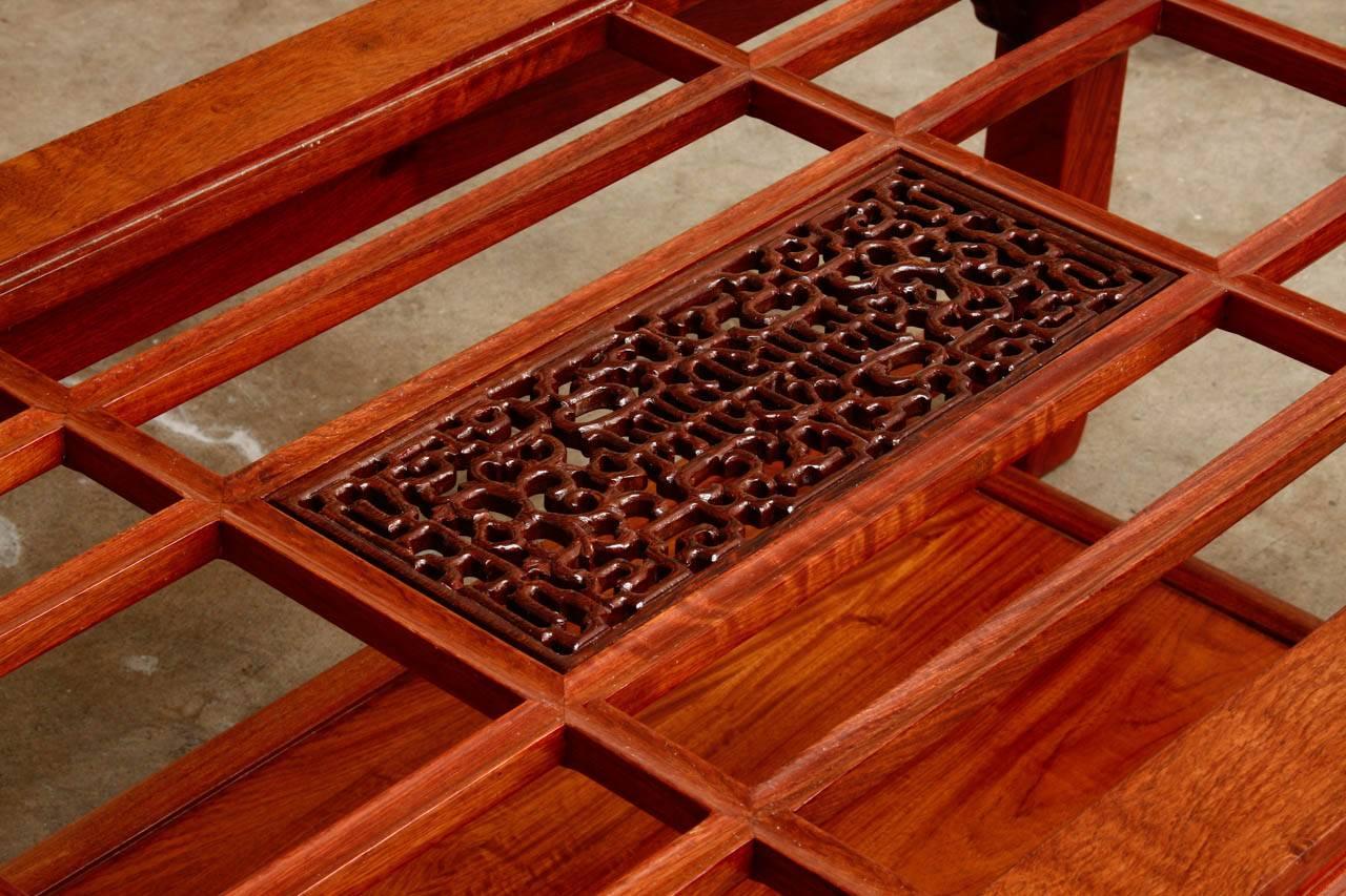 Chinese Carved Rosewood Two-Tier Coffee Cocktail Table In Excellent Condition In Rio Vista, CA
