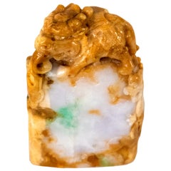 Chinese Carved Russet, White and Green Jade Beast Seal
