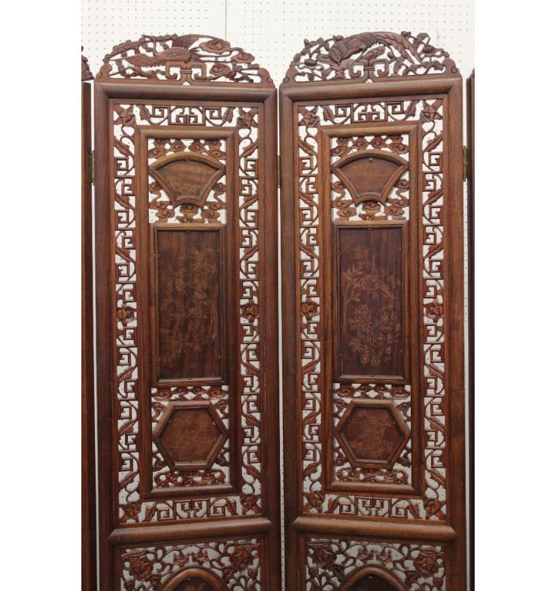 Chinese Carved Screen with Porcelain Plaques 5