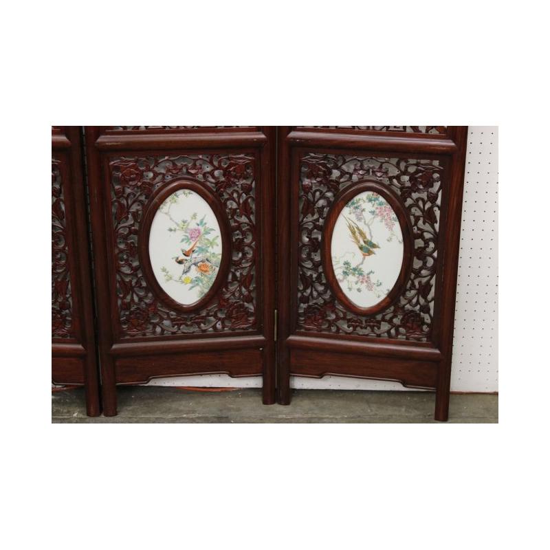 Chinese Carved Screen with Porcelain Plaques 1