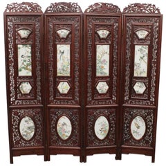 Chinese Carved Screen with Porcelain Plaques