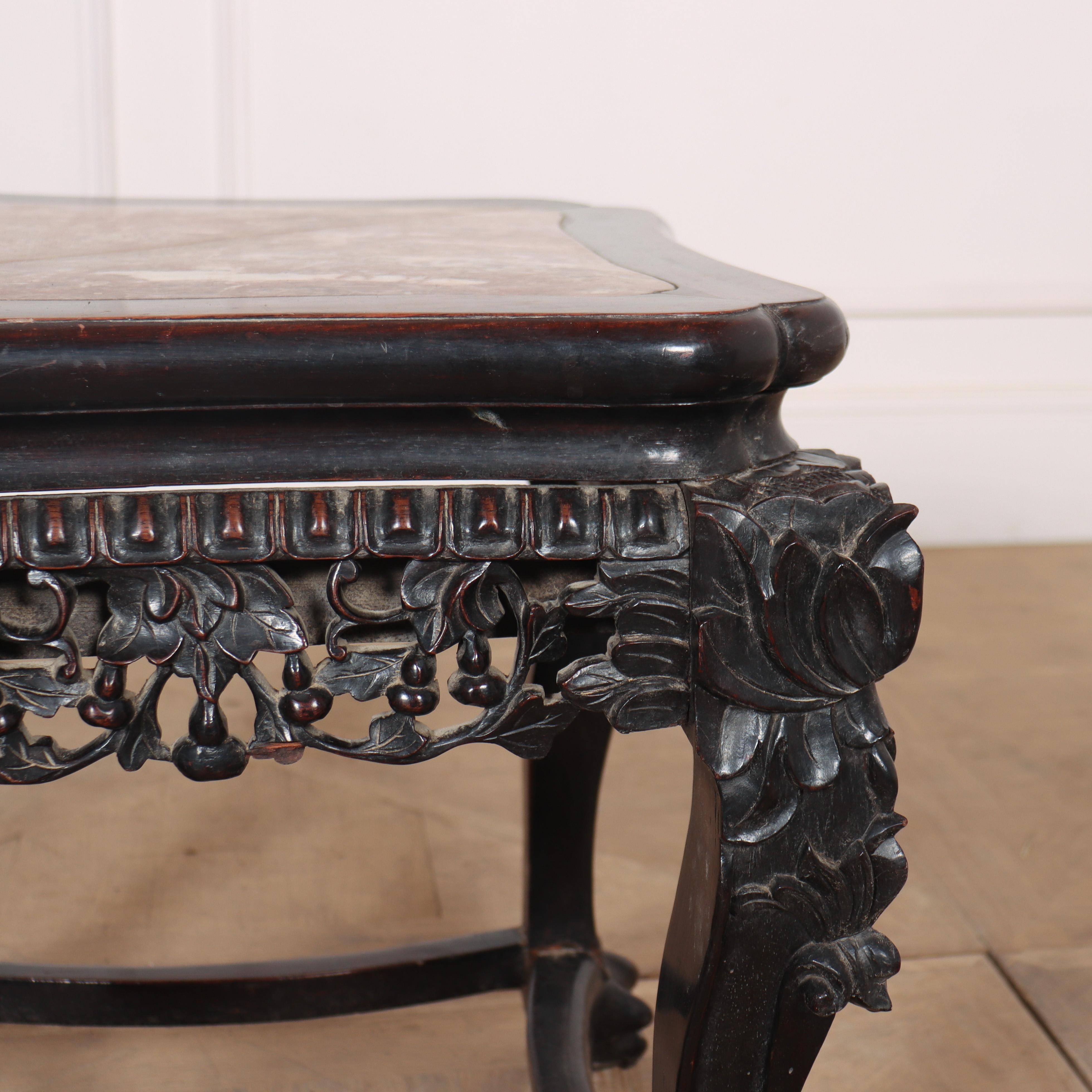 Marble Chinese Carved Side Table For Sale