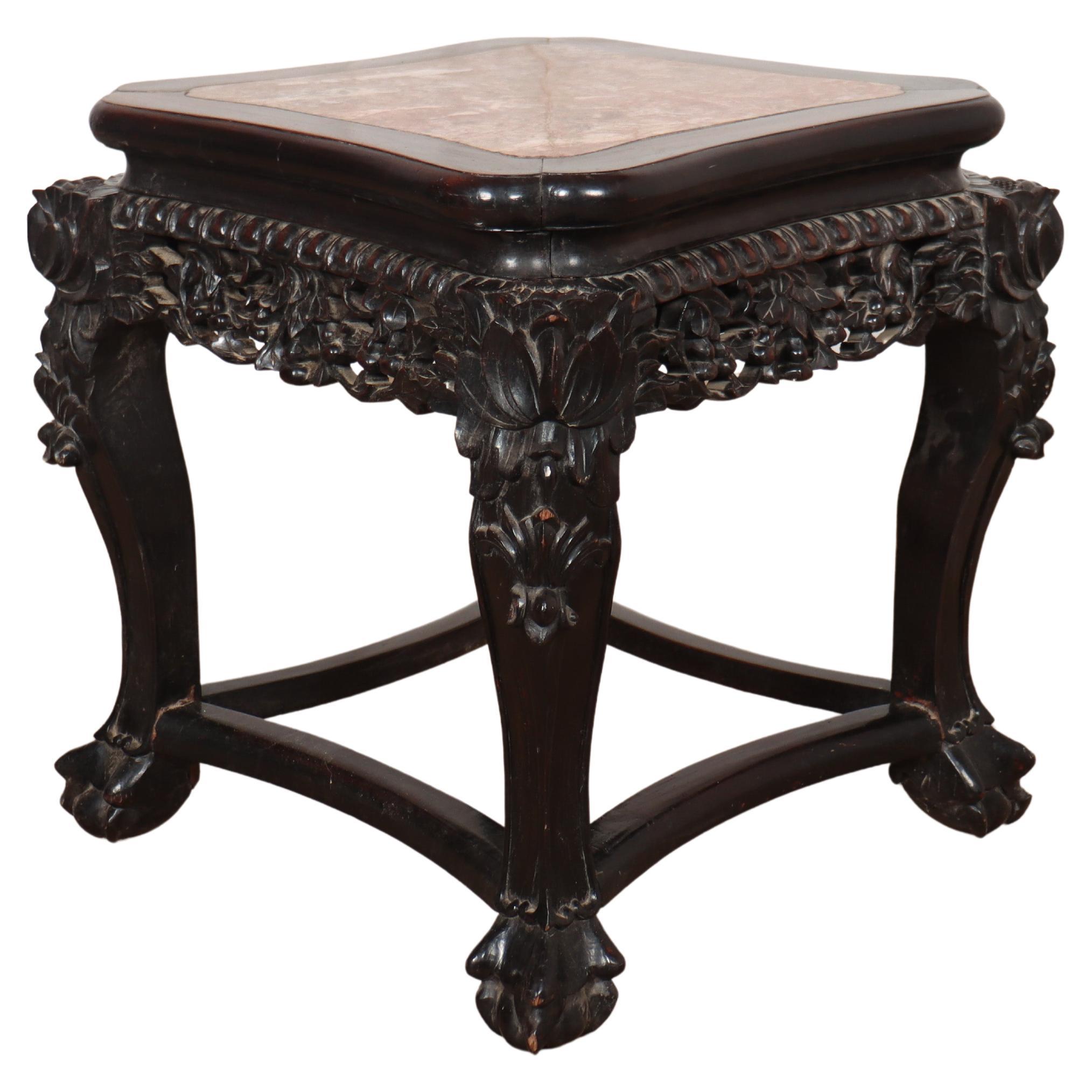 Chinese Carved Side Table For Sale