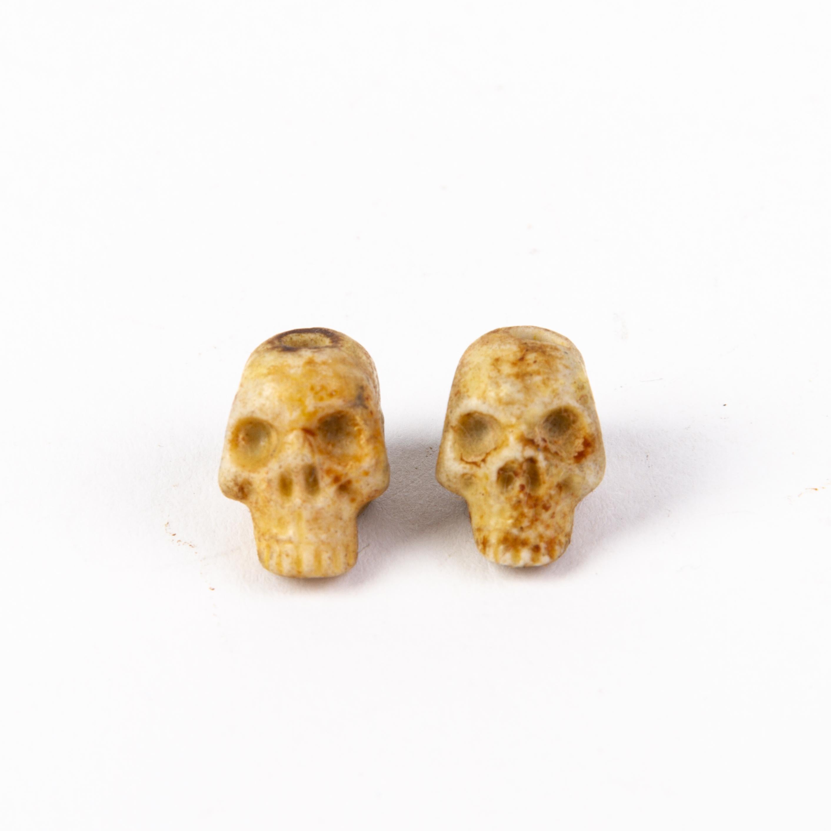 Ceramic Chinese Carved Skull & Monkey Netsuke Ojime Beads (x6) For Sale