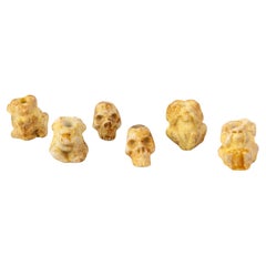 Chinese Carved Skull & Monkey Netsuke Ojime Beads (x6)
