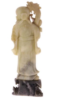 Chinese Carved Soap Stone Sculpture of a Wise Ancient with Dragon