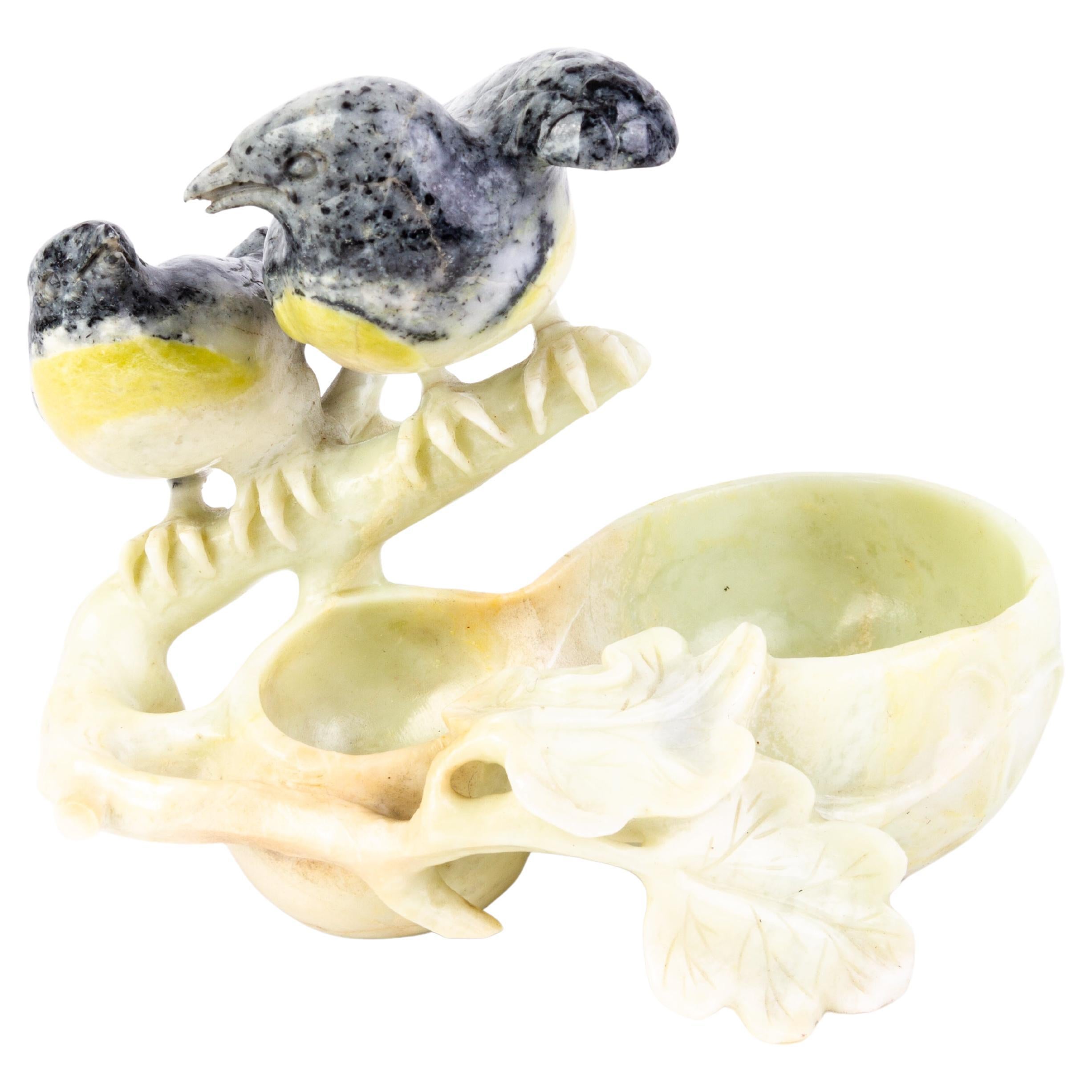 Chinese Carved Soapstone Birds Sculpture Brush Pot  For Sale