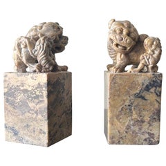 Chinese carved soapstone bookends