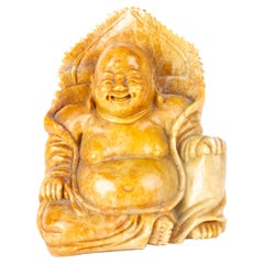 Chinesische geschnitzte Seifenstein-Buddha-Skulptur aus dem 19. Jahrhundert Qing