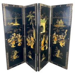 Panel o Biombo Plegable de 4 Paneles de Niñas Geishas de Soapstone Tallado en China