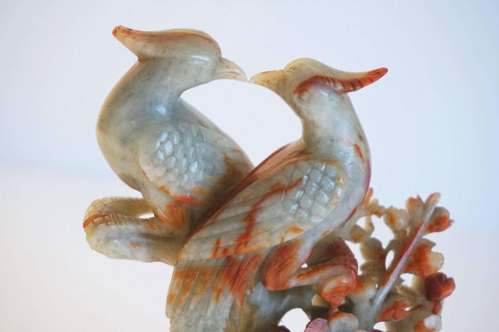 Hand-Crafted Chinese Carved Soapstone Grouping of Birds Sculpture