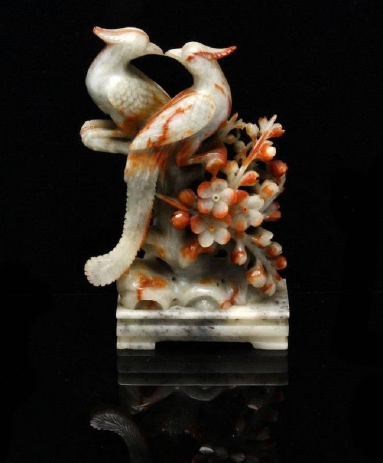 Chinese Carved Soapstone Grouping of Birds Sculpture 2