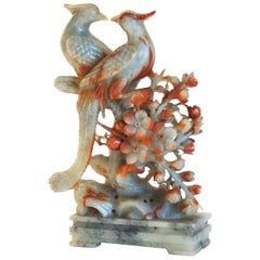 Chinesisch geschnitzt Speckstein Gruppierung von Vögeln Skulptur