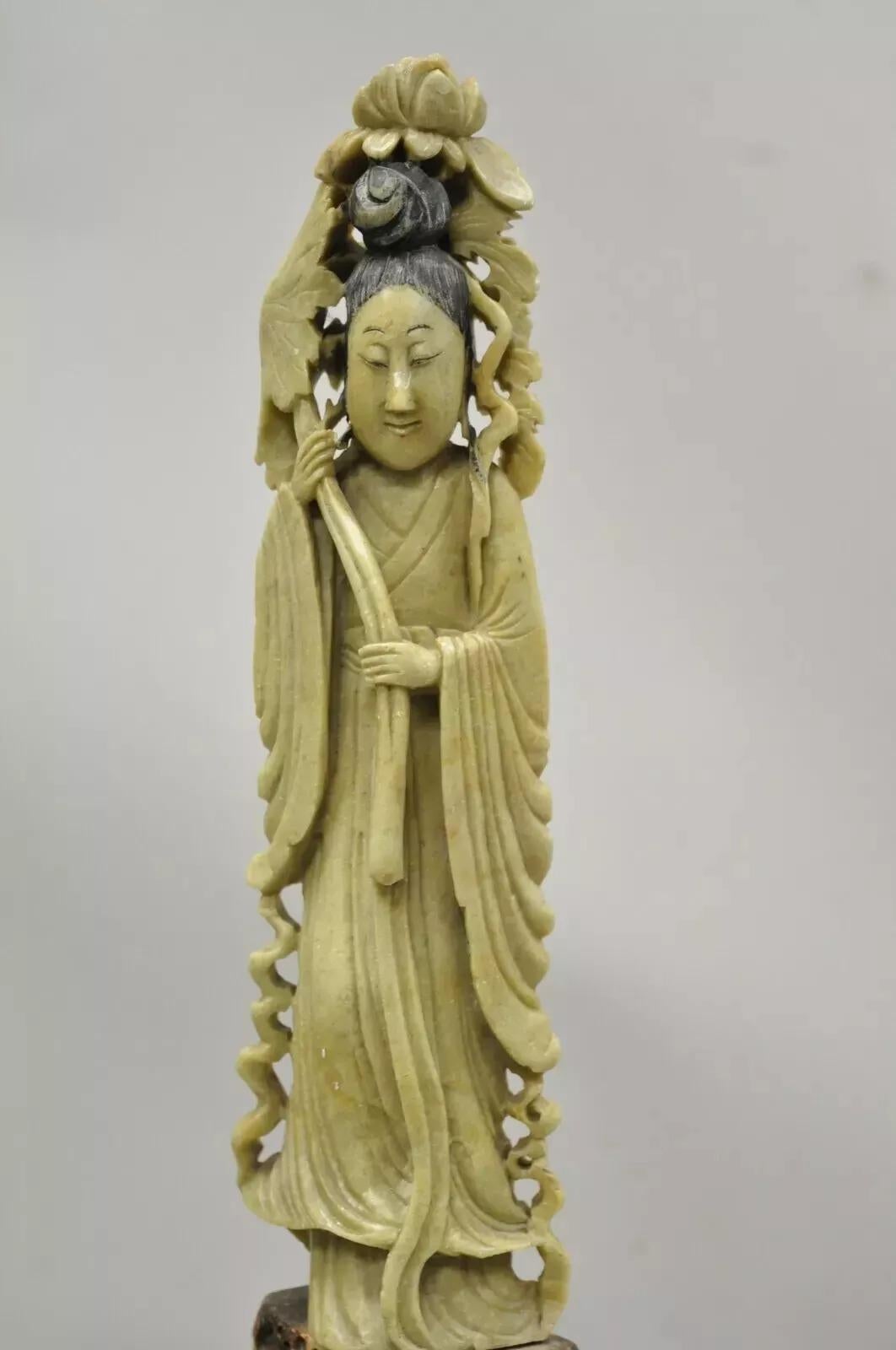 Chinesische geschnitzte Seifenstein-Skulptur Guanyin Kwan Yin 15