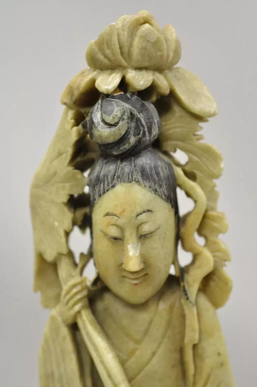 Chinesische geschnitzte Seifenstein-Skulptur Guanyin Kwan Yin 15