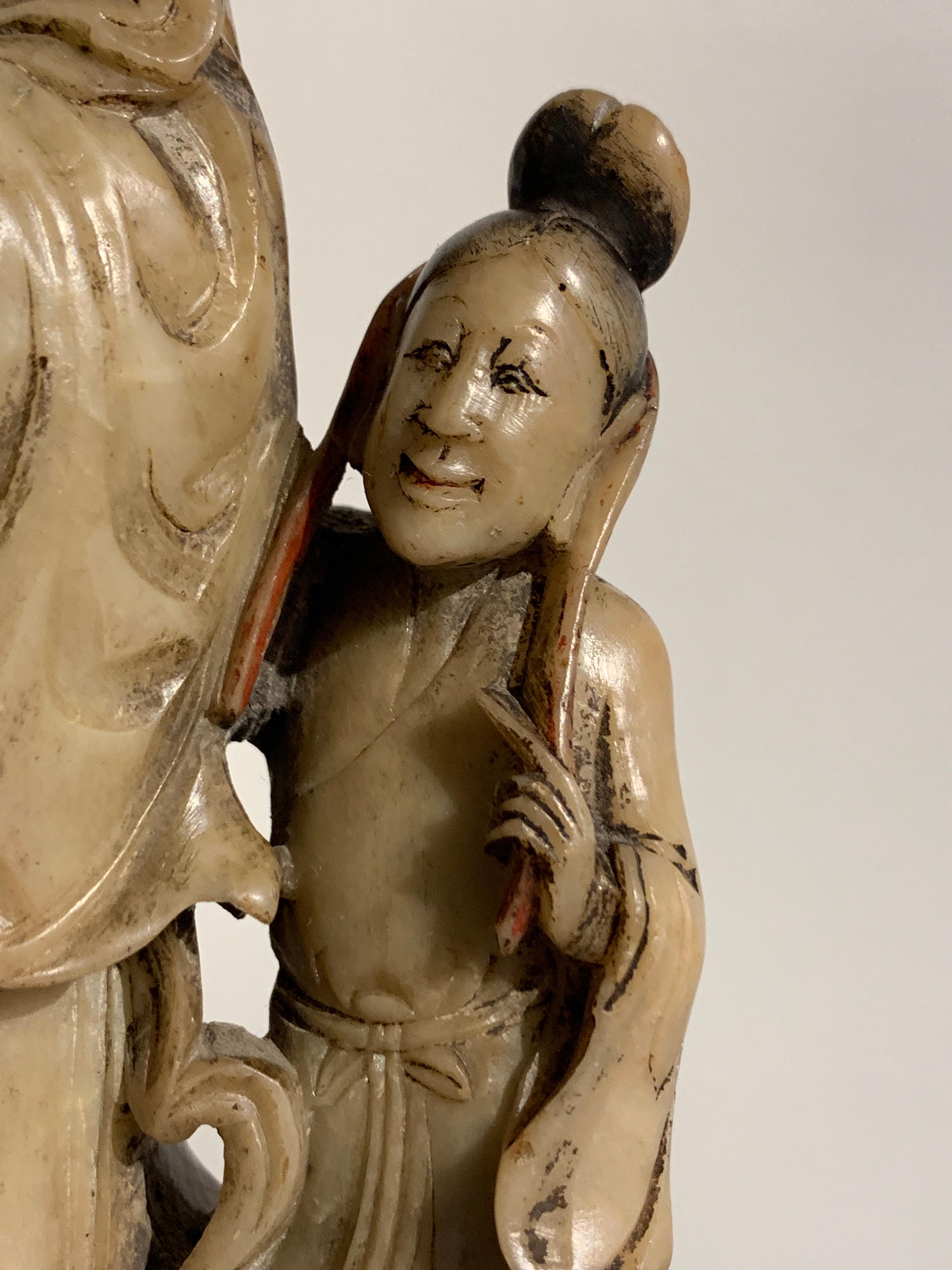 Chinese Carved Soapstone Immortal and Attendant, Qing Dynasty, 19th Century 3