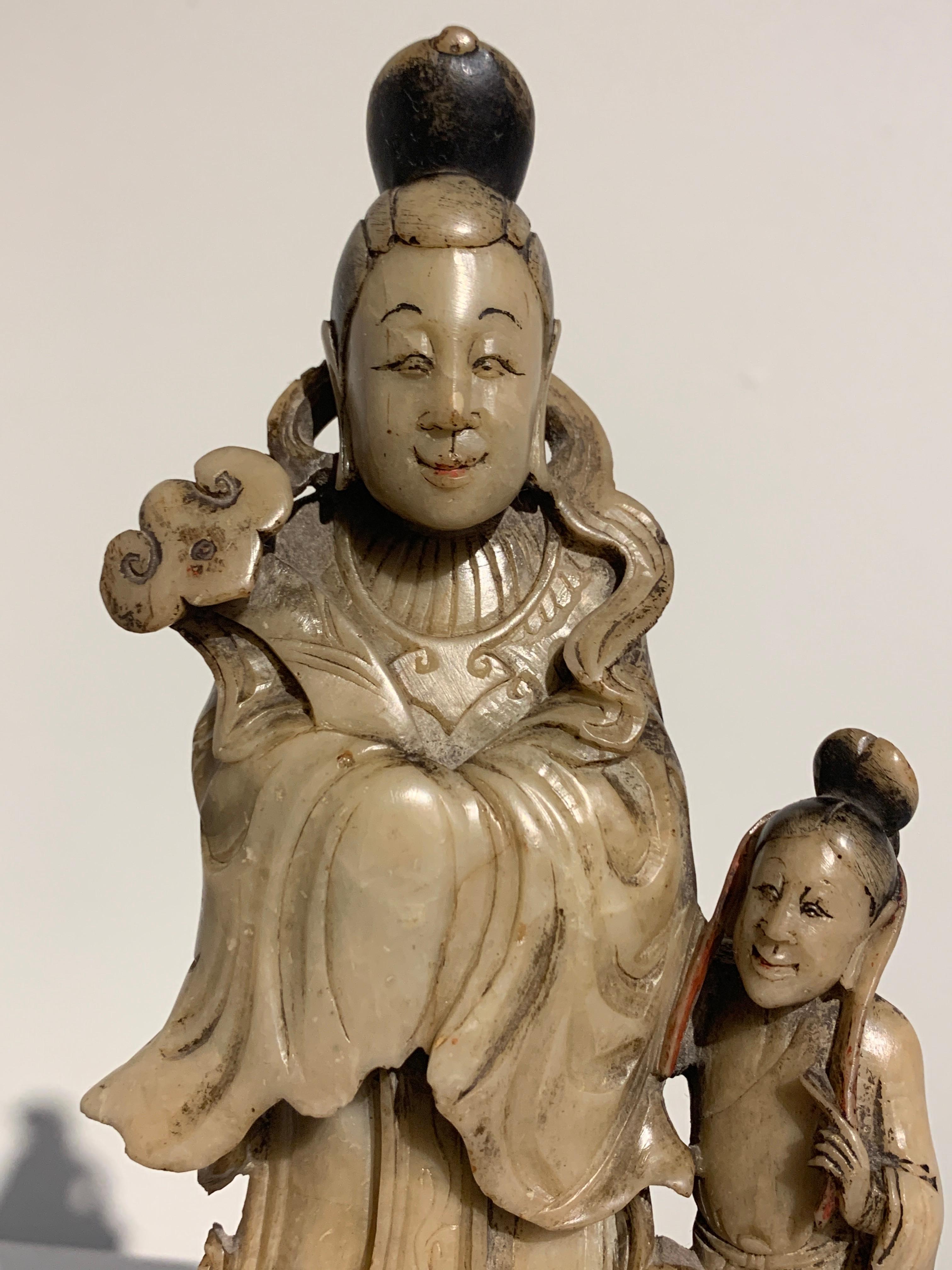 Chinese Carved Soapstone Immortal and Attendant, Qing Dynasty, 19th Century In Good Condition In Austin, TX