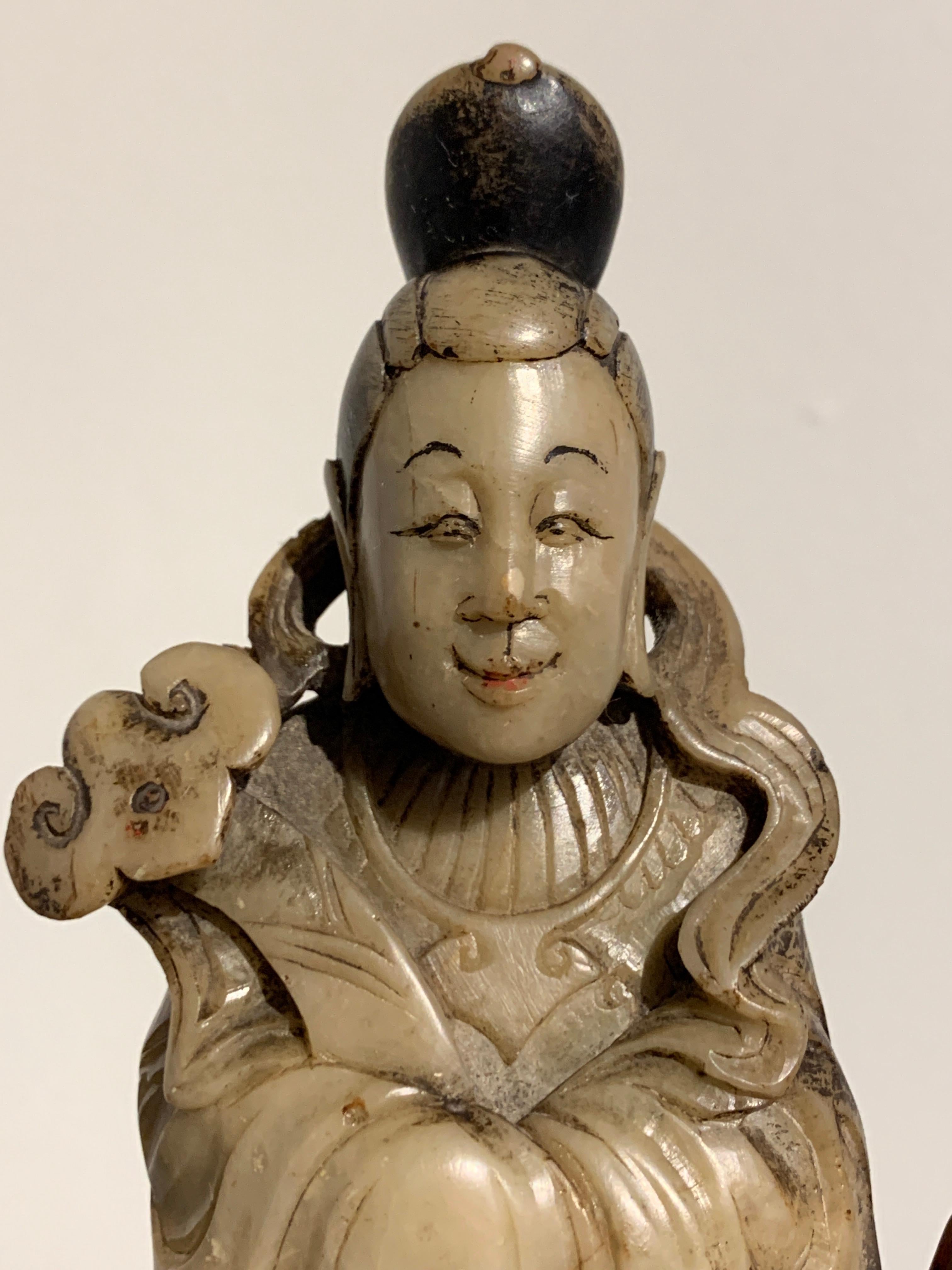 Chinese Carved Soapstone Immortal and Attendant, Qing Dynasty, 19th Century 1