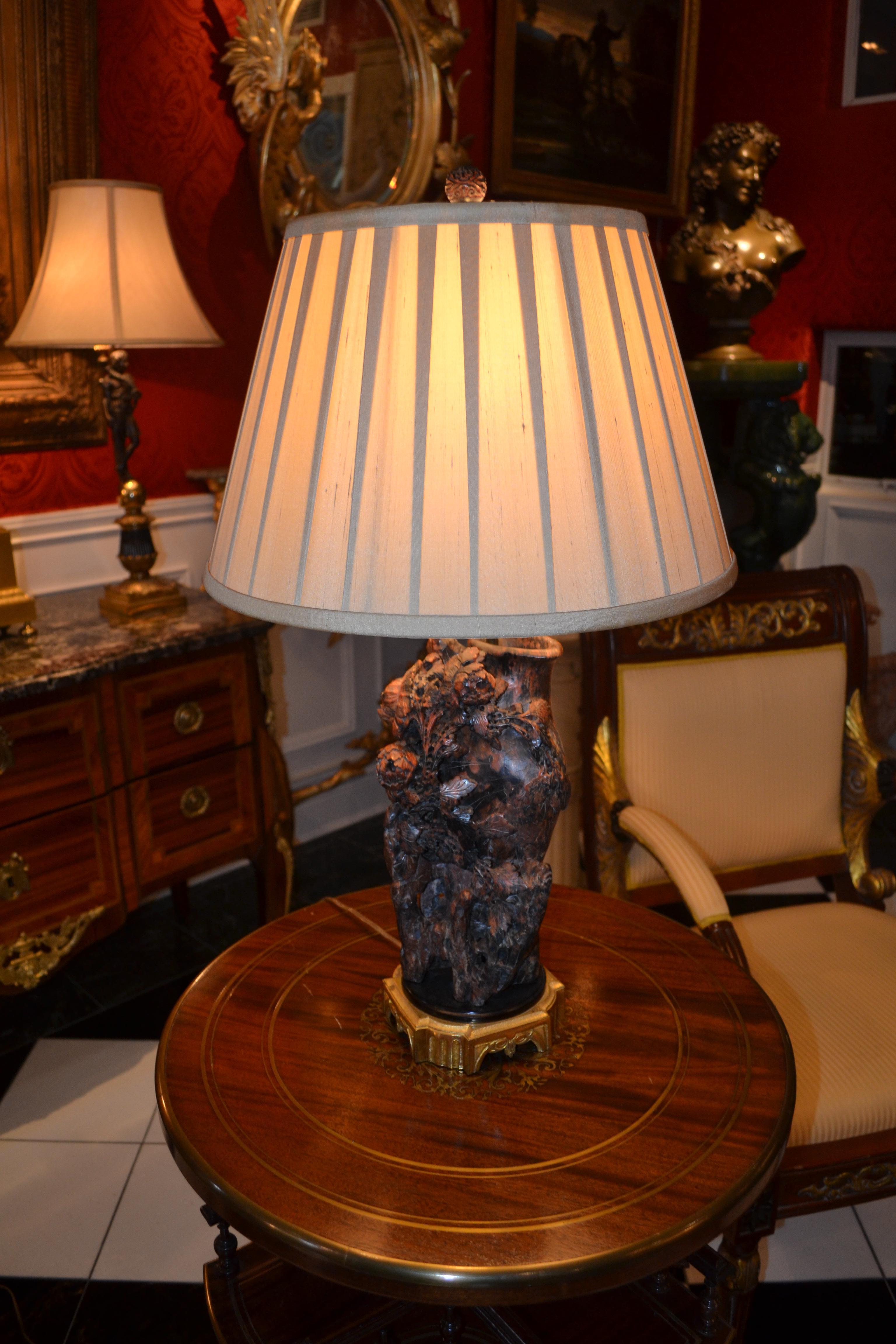 Sandstone Chinese Carved Soapstone Lamp For Sale