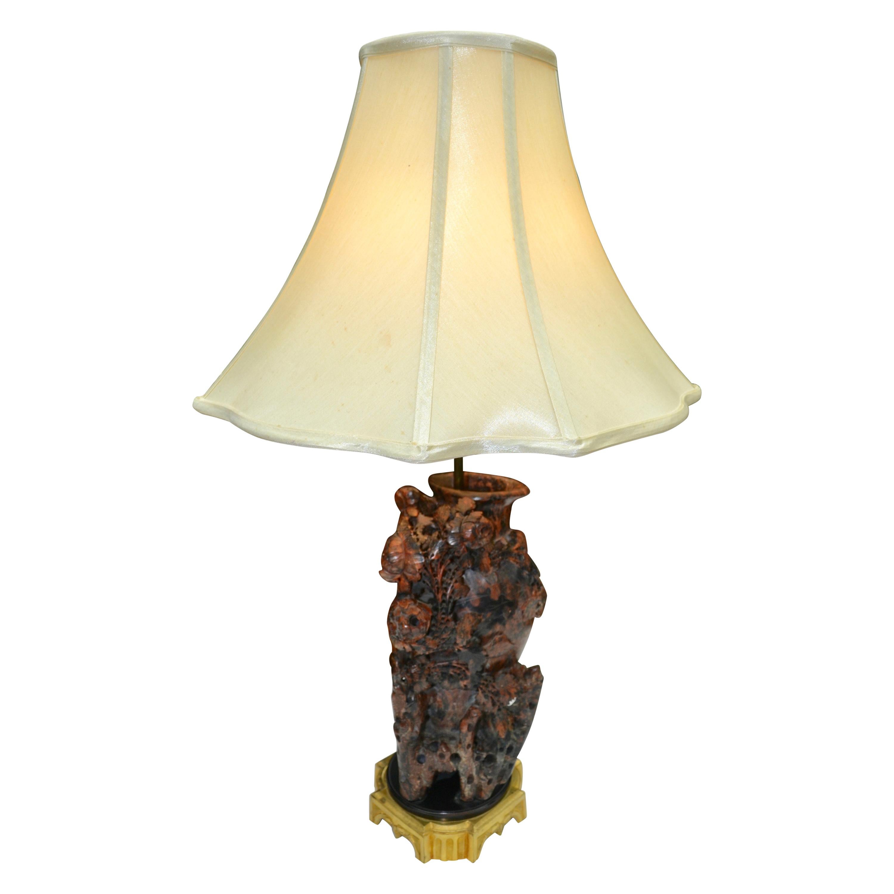 Chinese Carved Soapstone Lamp For Sale