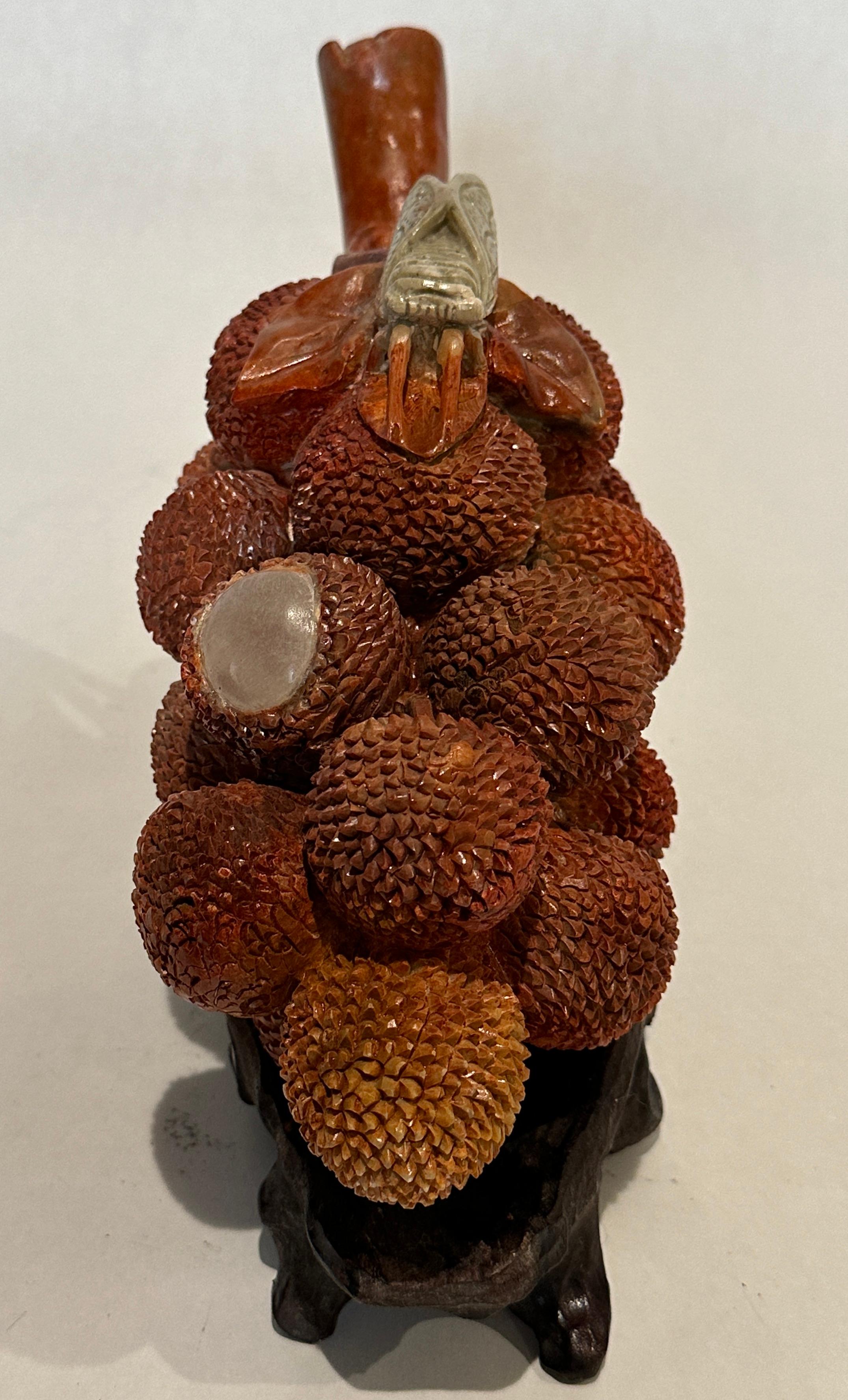 Chinese Carved Soapstone Lychee Fruit Branch In Good Condition For Sale In Norwood, NJ