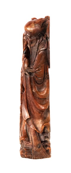 Chinese Carved Soapstone Shou Deity, Qing Dynasty
