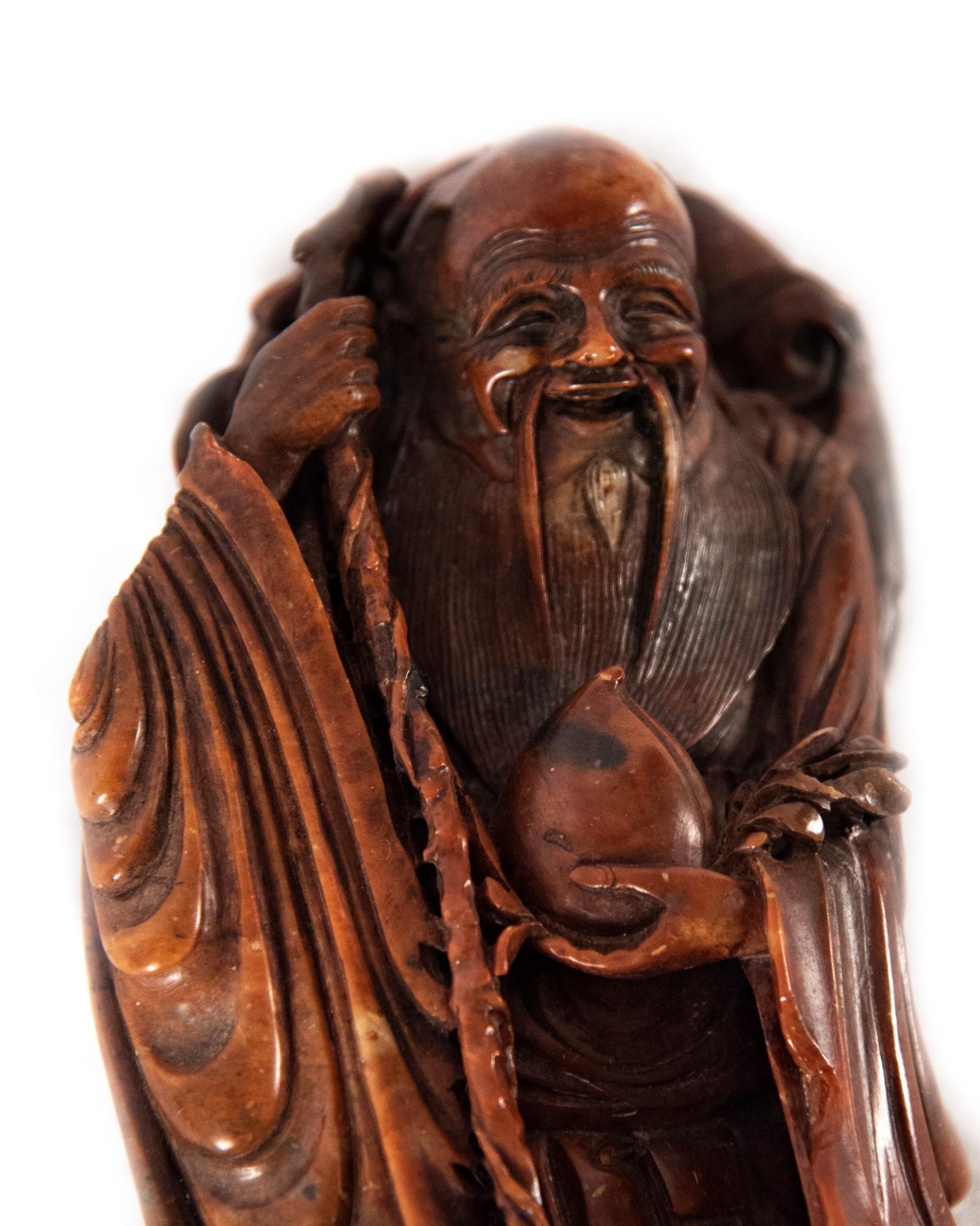 20th Century Chinese Carved Soapstone Shou Deity, Qing Dynasty For Sale