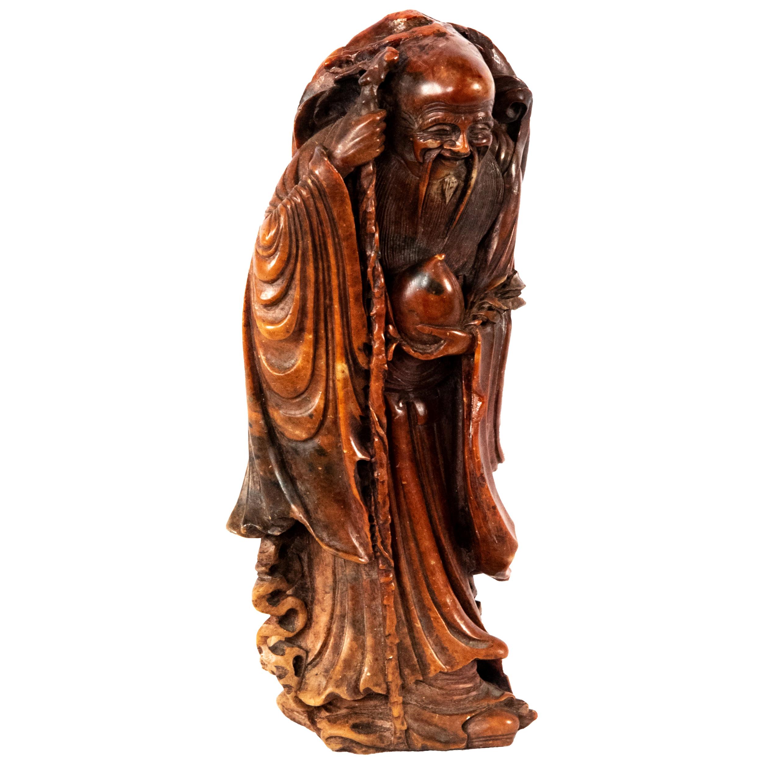 Chinese Carved Soapstone Shou Deity, Qing Dynasty For Sale