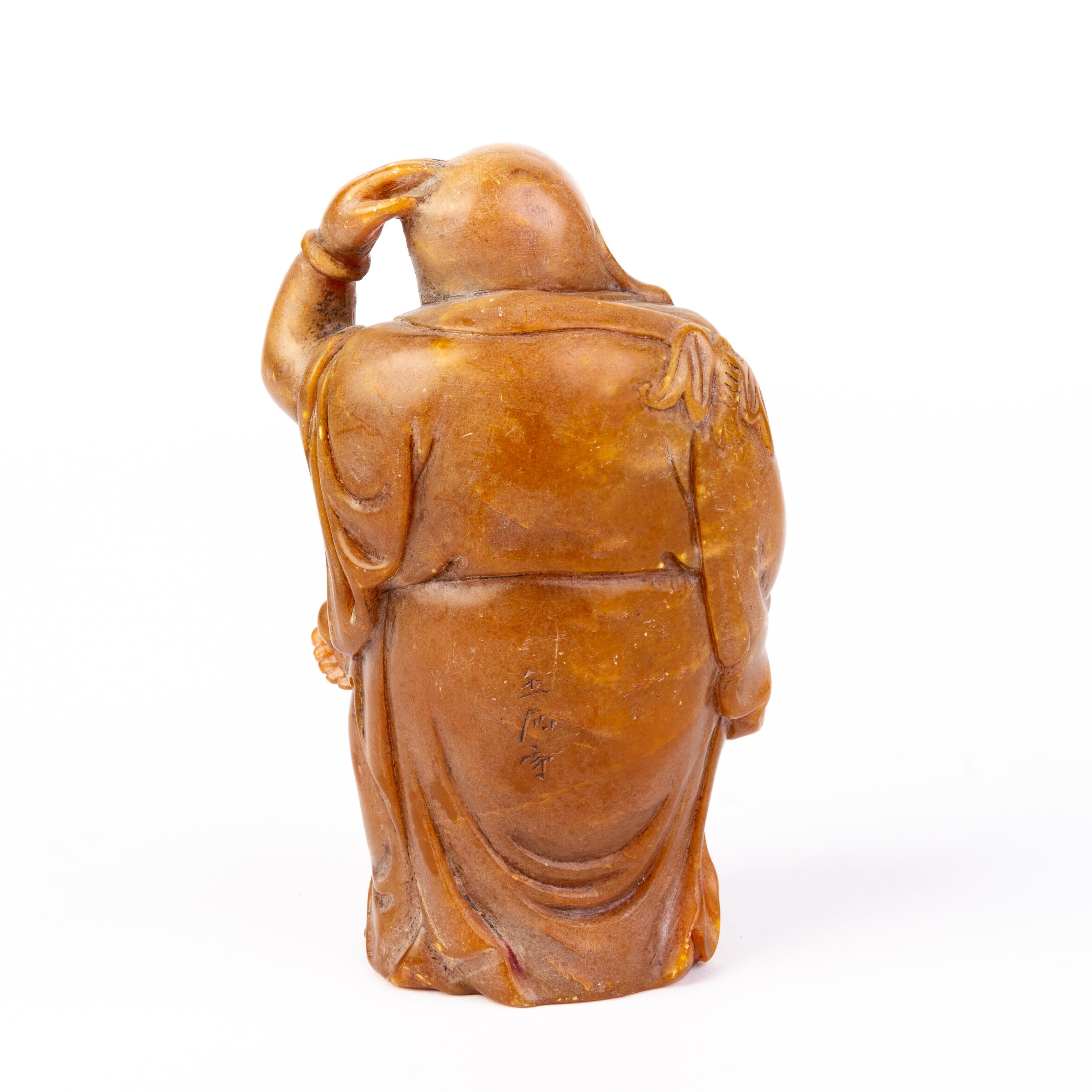Hand-Carved Chinese Carved Soapstone Signed Buddha Desk Seal Sculpture 19th Century Qing For Sale
