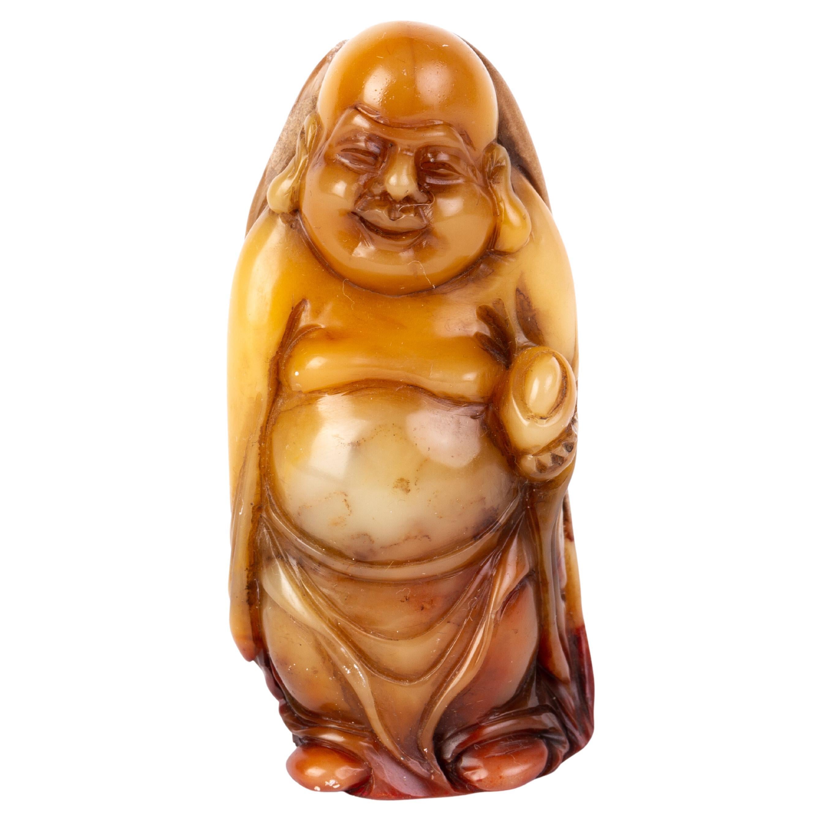 Chinese Carved Soapstone Signed Buddha Desk Seal Sculpture 19th Century Qing For Sale at 1stDibs