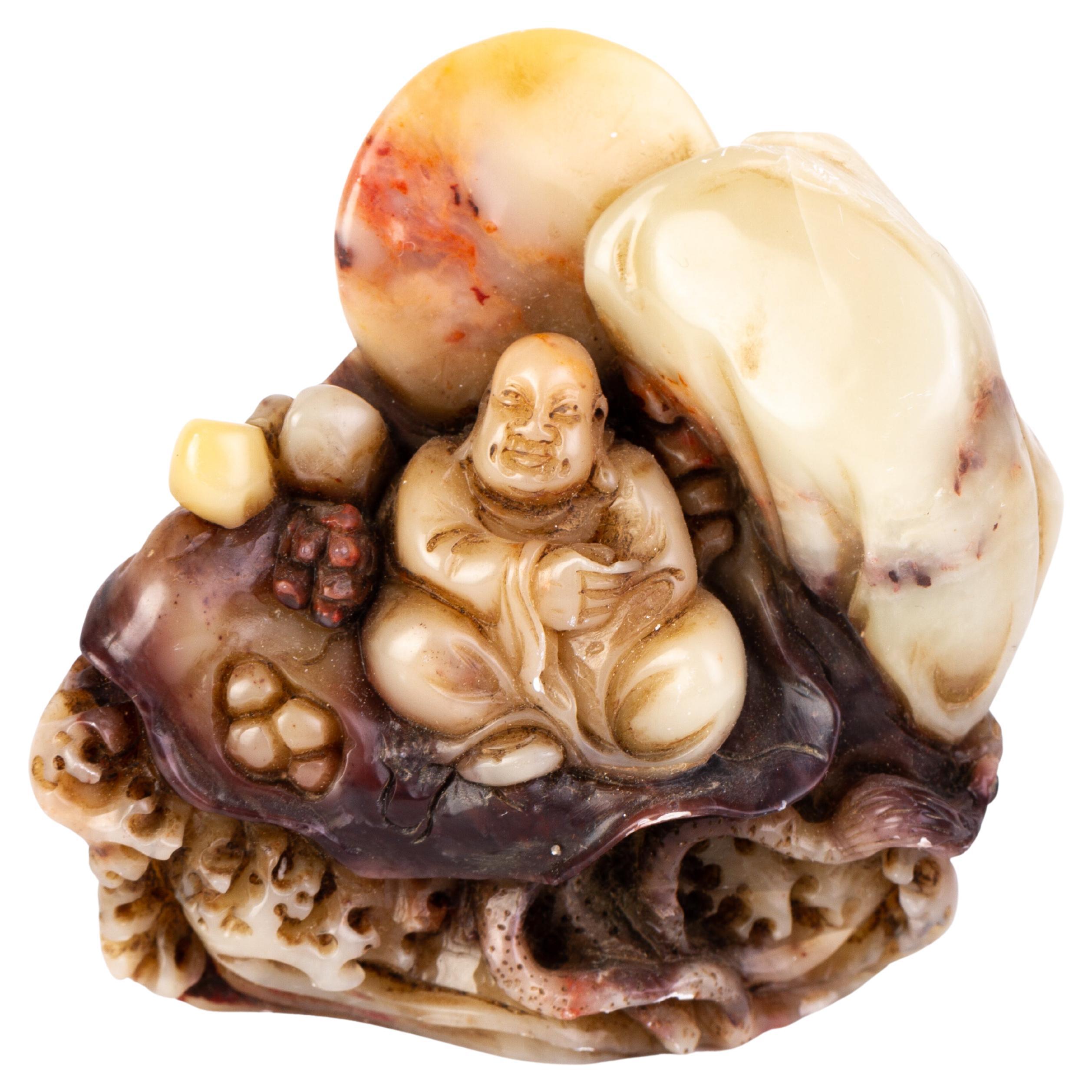 Chinese Carved Soapstone Signed Buddha Desk Seal Sculpture 19th Century Qing For Sale at 1stDibs