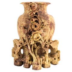 Antique Chinese Carved Soapstone Vase